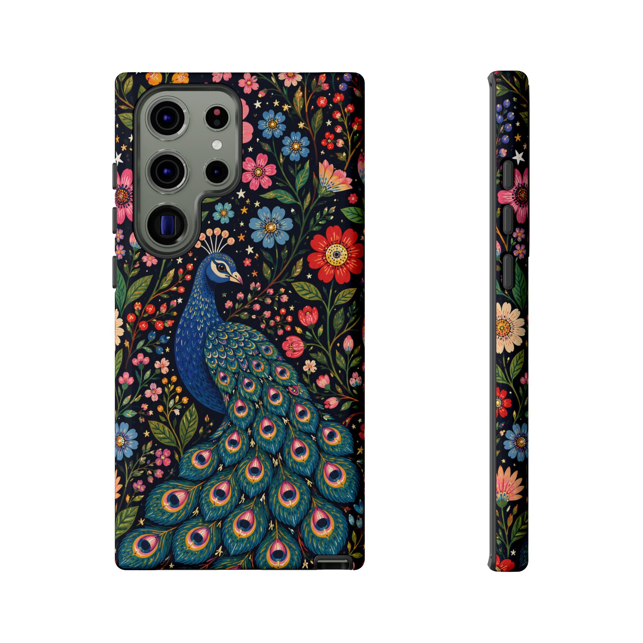 Peacock Floral Tough Samsung Galaxy Phone Case | Protective Phone Case with Colorful Garden Design