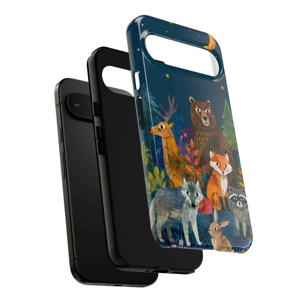 Forest Friends Google Pixel Phone Case | Nighttime Woodland Animals Design