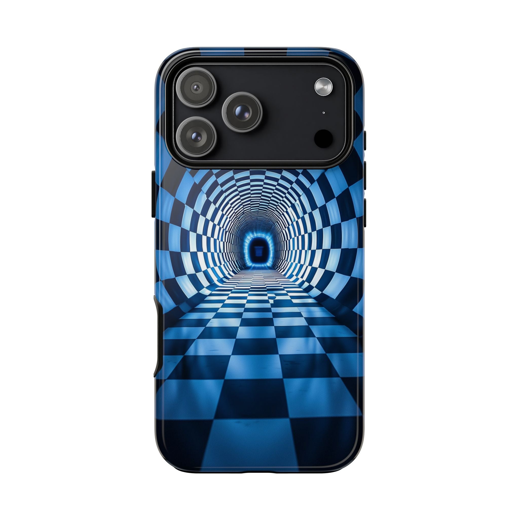 Blue Checkered Tunnel iPhone Case — 3D Optical Illusion Tough Case
