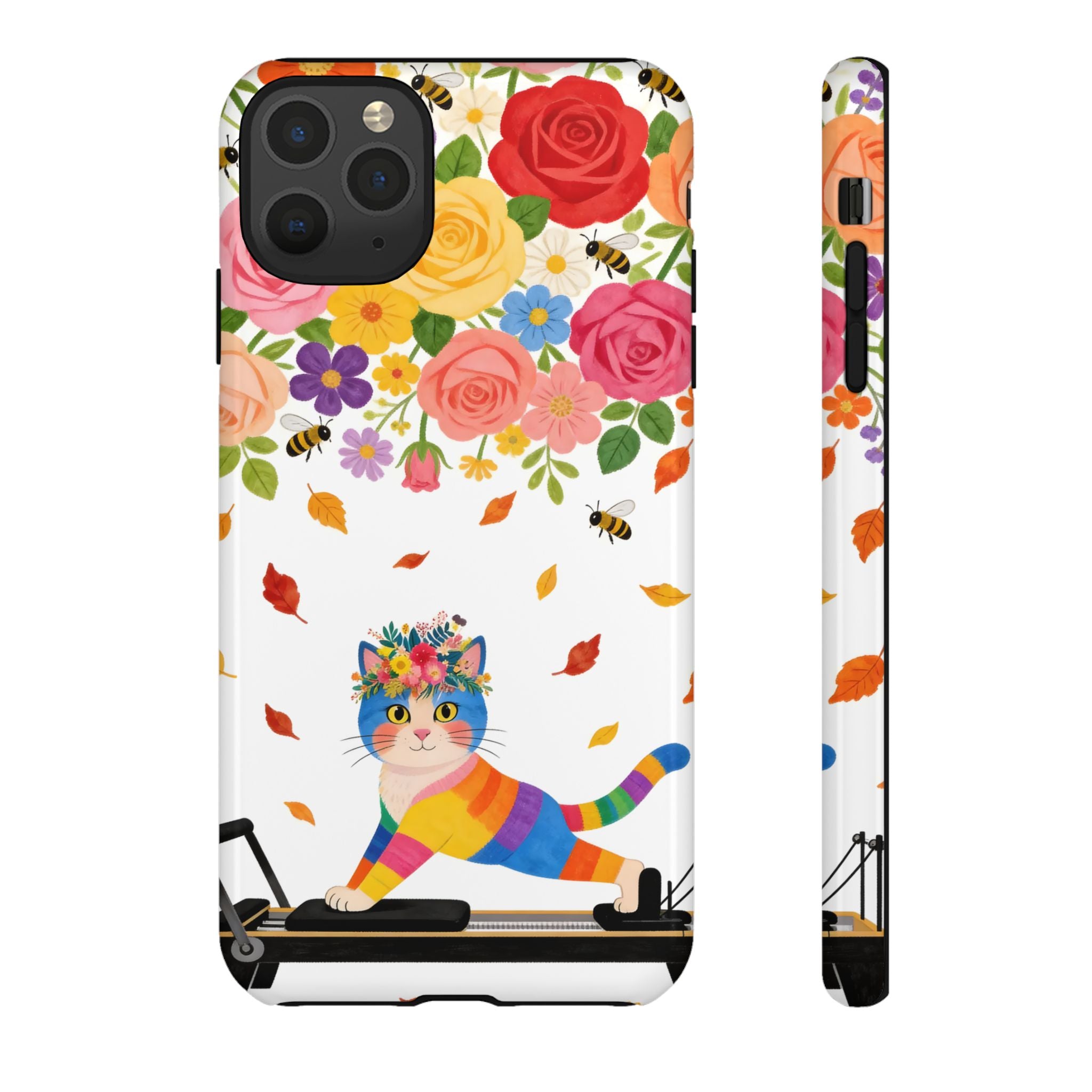 Floral Rainbow Cat Tough iPhone Case — Colorful Pilates Cat Design