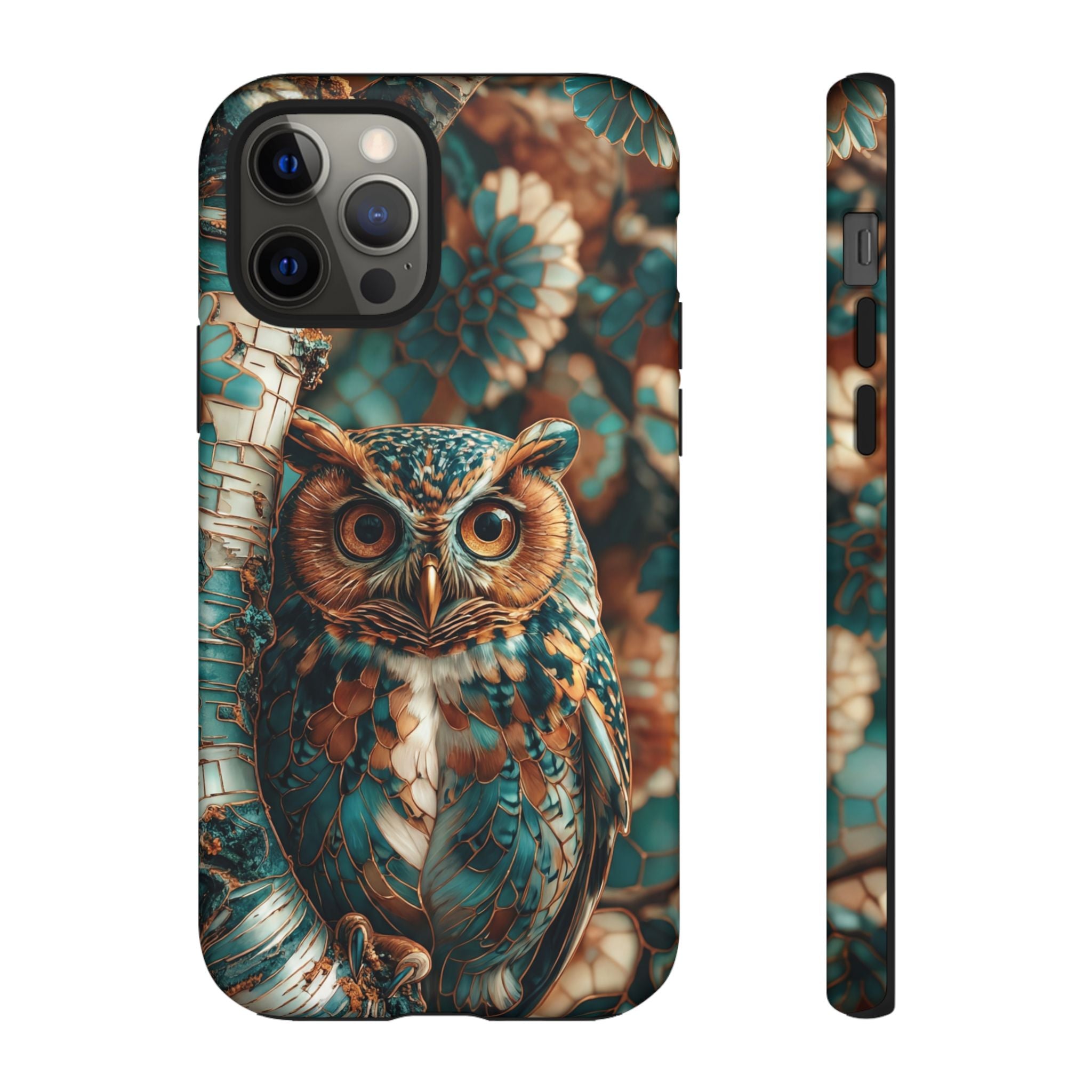 Owl Forest Tough iPhone Case | Teal & Brown Rustic Wildlife Protective Cover
