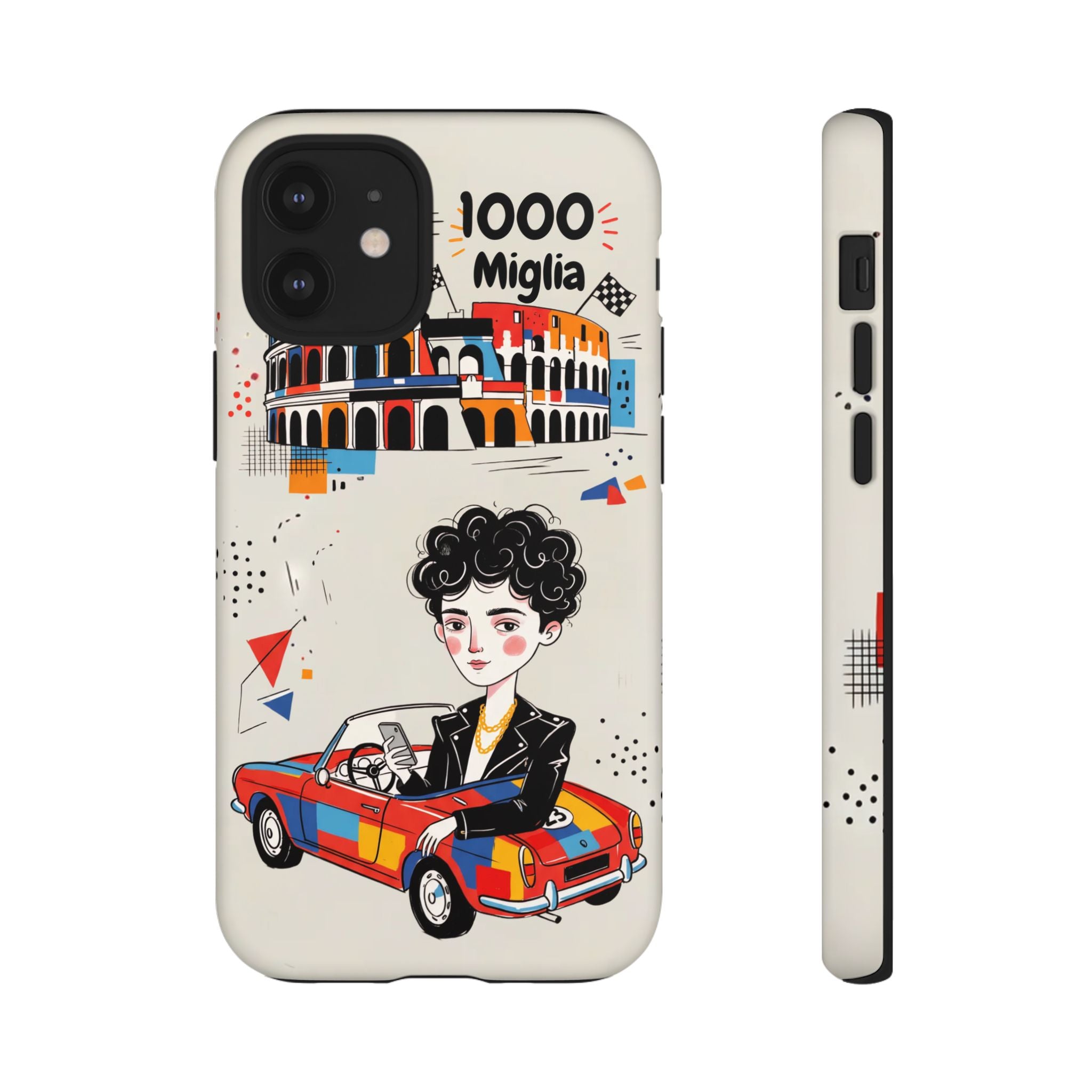 Retro Mille Miglia Car Illustration with Driver iPhone Case