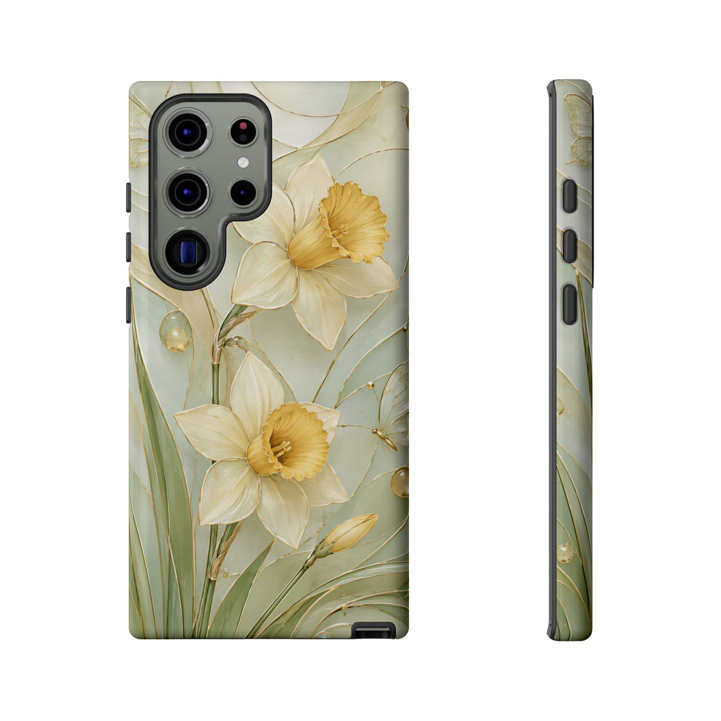 Stained Glass Daffodil Samsung Galaxy Phone Case | Yellow Floral Phone Cover