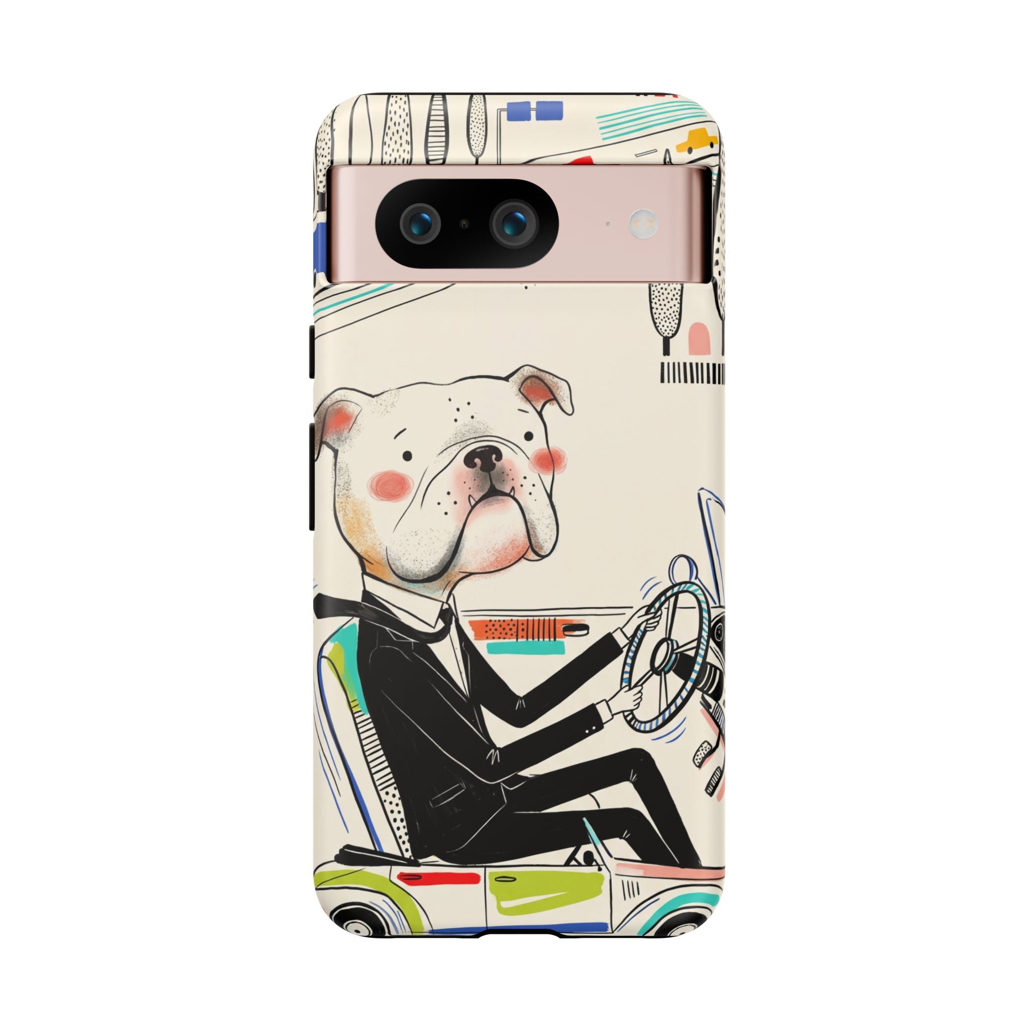 Bulldog Driver Google Pixel Phone Case | Cute Retro Dog Illustration