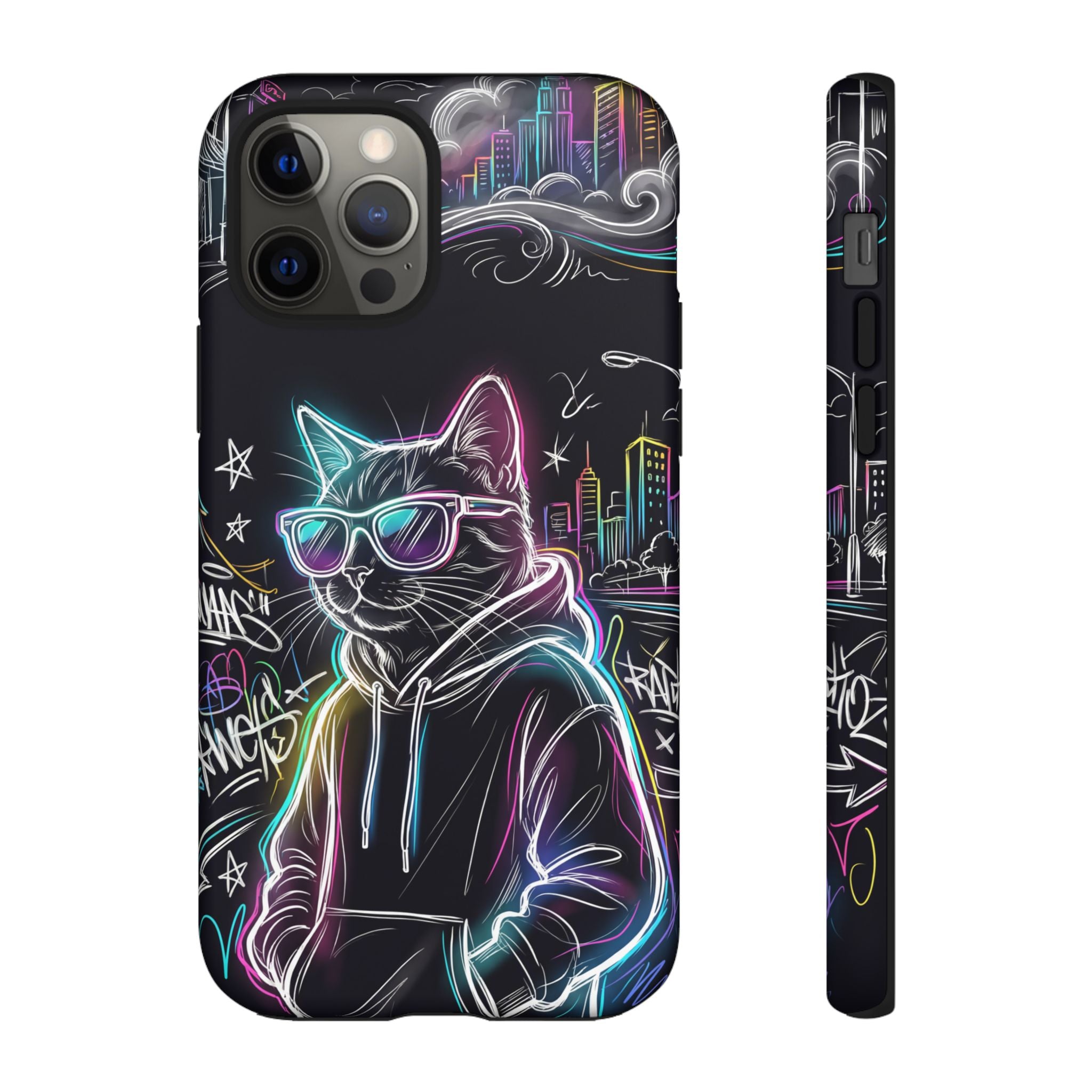 Cool Hoodie Neon Street Cat iPhone Case