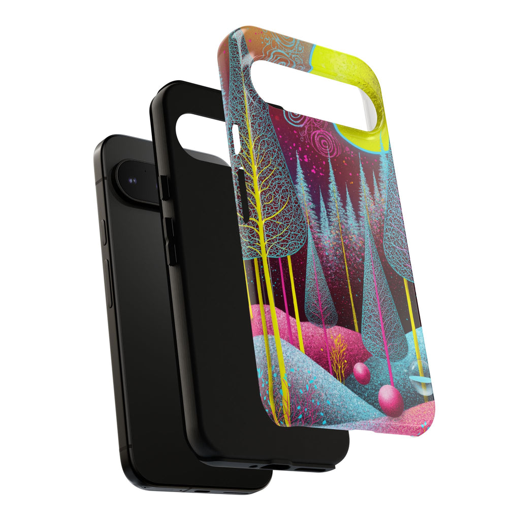 Colorful Surreal Forest Google Pixel Case | Neon Moon, Trees & Abstract Landscape