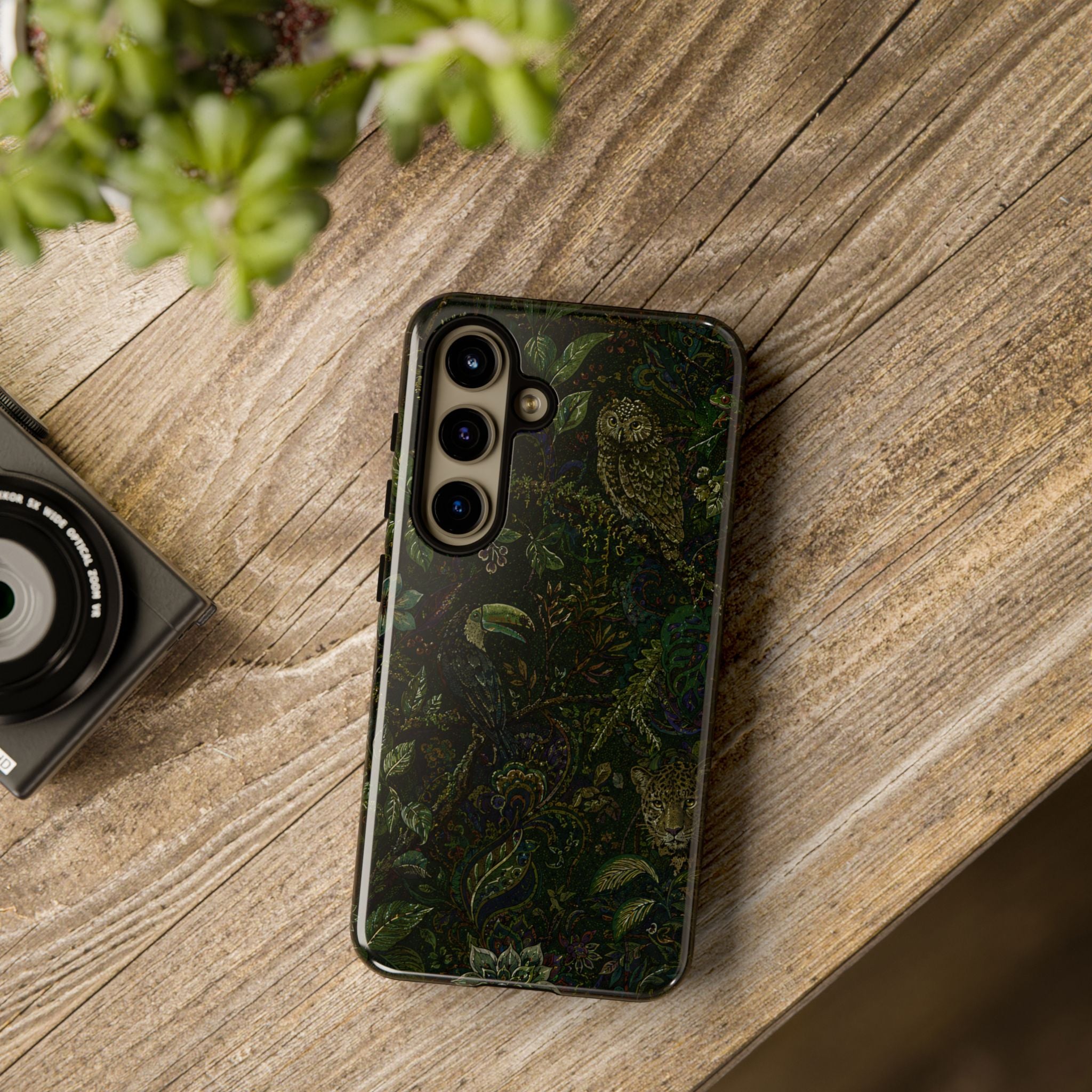 Dark Botanical Tough Samsung Galaxy Phone Case | Moody Forest Owl Cover