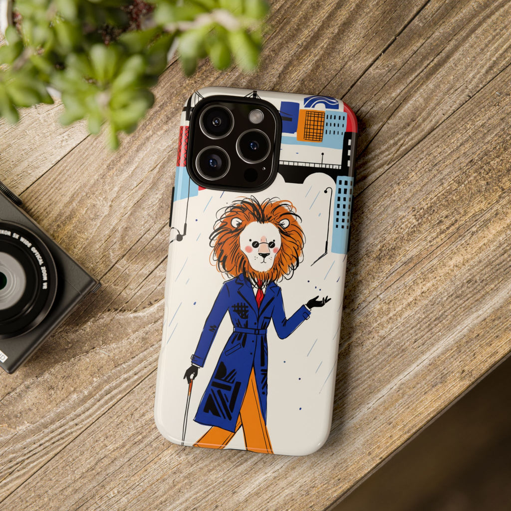 Lion Gentleman iPhone Case | Dapper Lion in City Rain