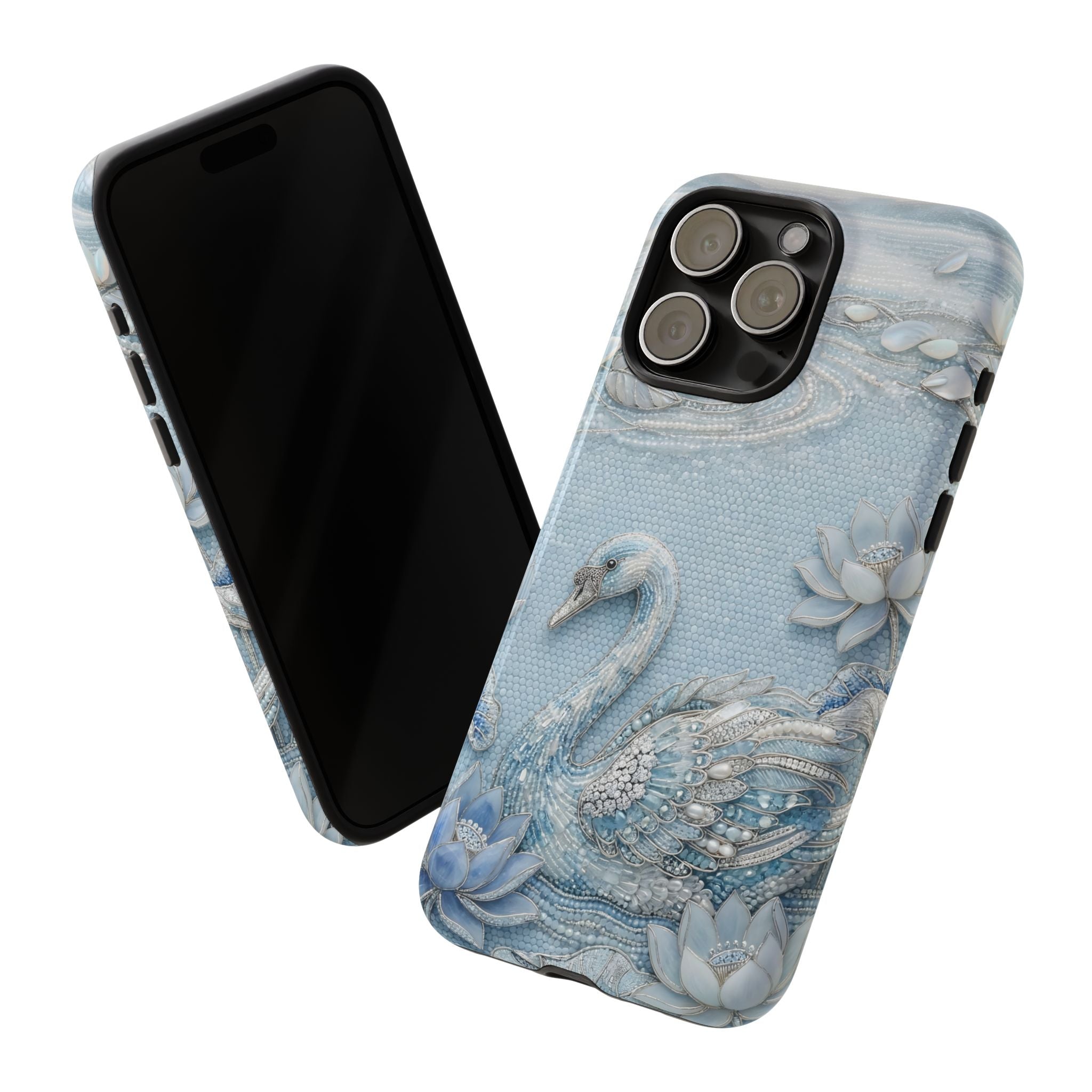 Swan Lake Floral iPhone Case | Sparkling Blue Swan Protective Case