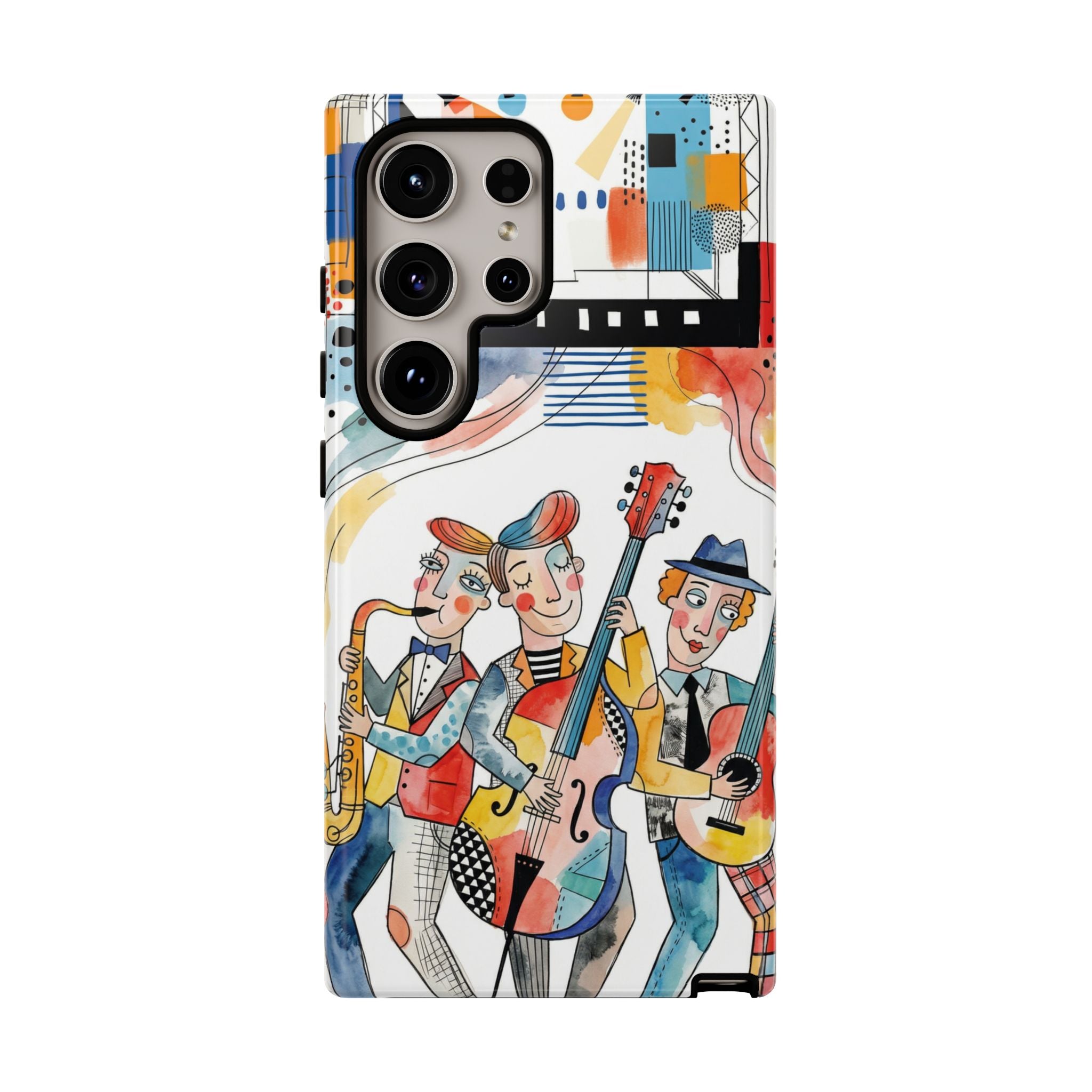 Musical Trio Illustrated Samsung Galaxy Phone Case | Colorful Jazz Band Art Phone Cover