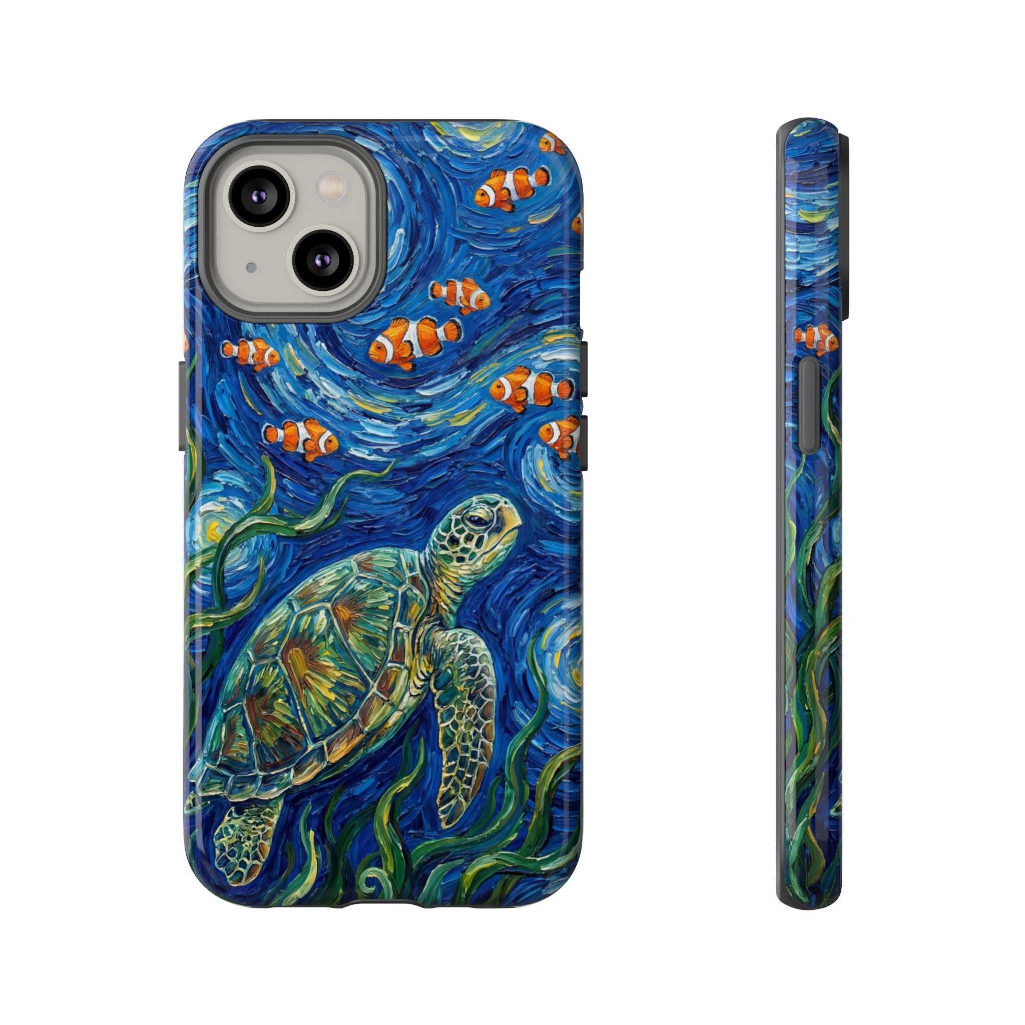 Sea Turtle & Clownfish Tough iPhone Case | Van Gogh Style Ocean Art