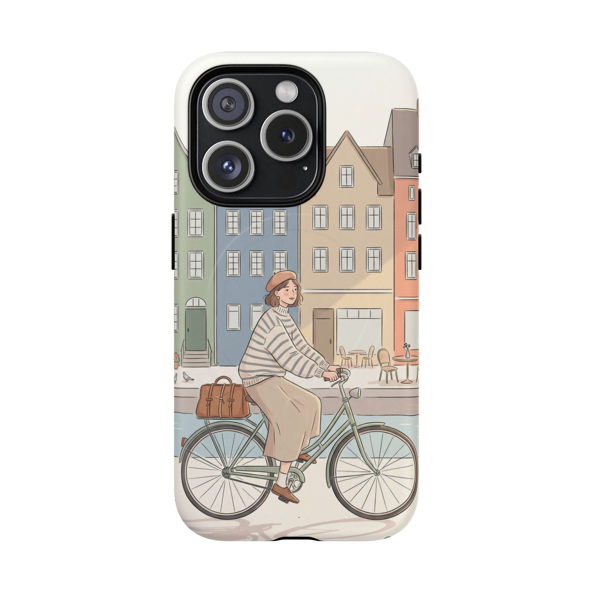 City Bike MagSafe iPhone Case | Cozy European Street Illustration Tough Cases