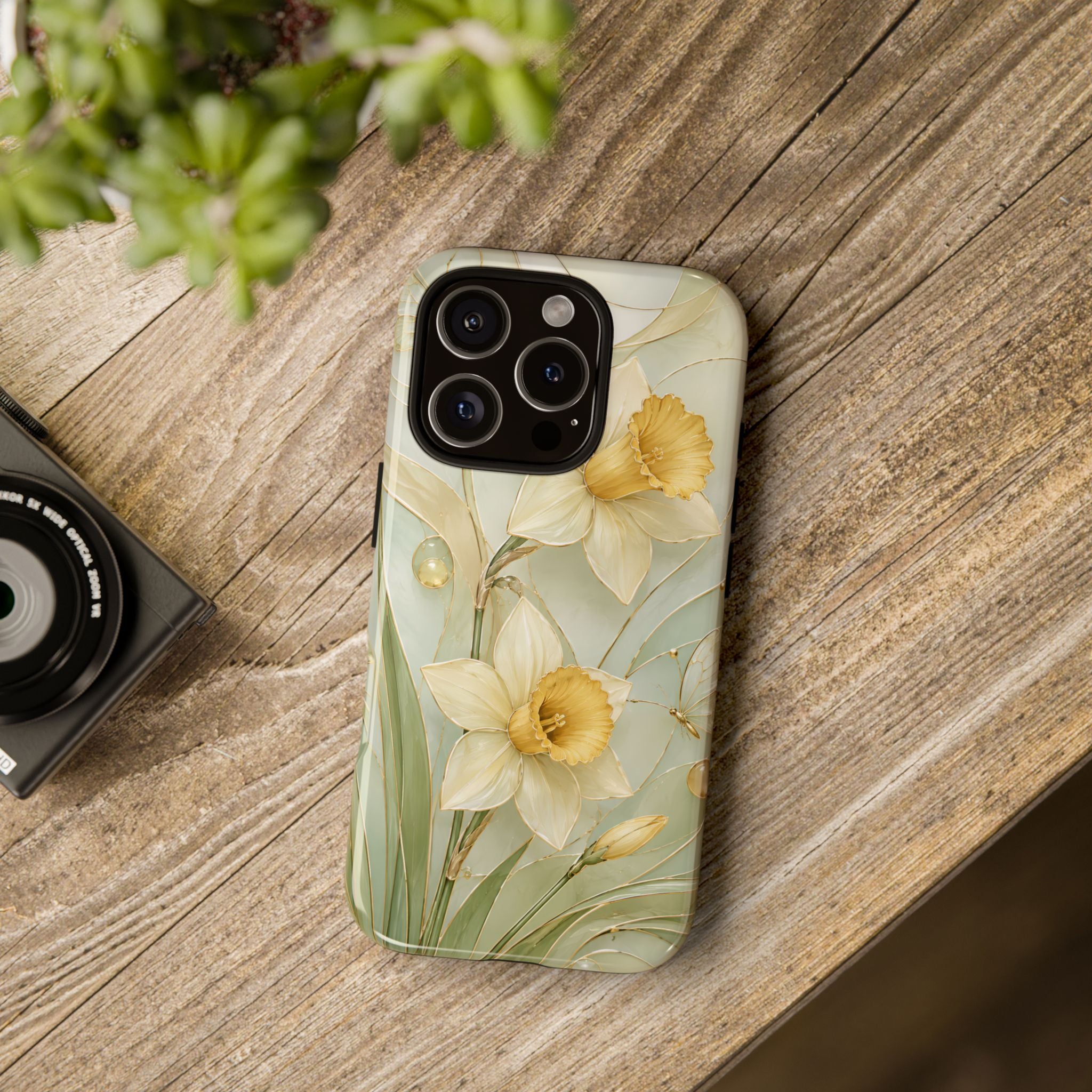 Stained Glass Daffodil iPhone Case | Yellow Floral Phone Cover