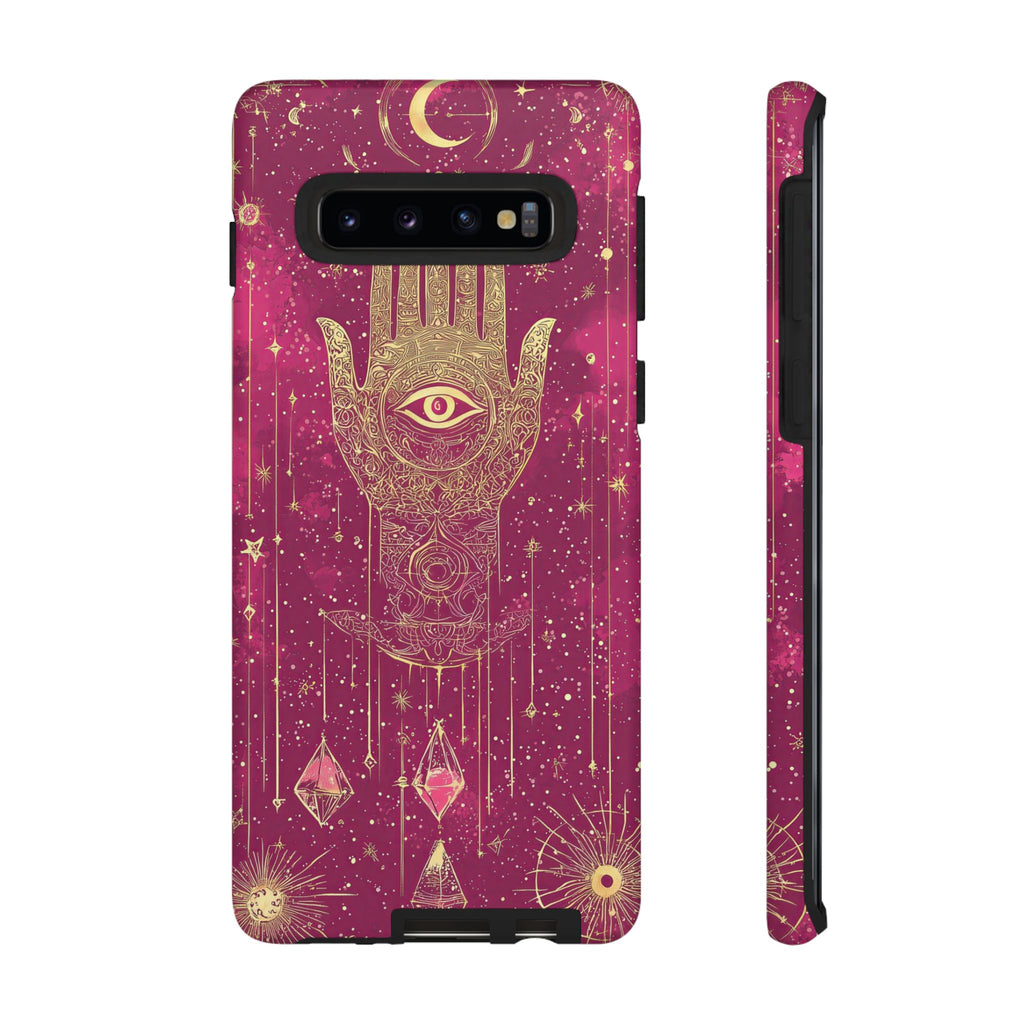 Mystic Hamsa Samsung Galaxy Case | Gold Palm & All-Seeing Eye on Magenta Galaxy