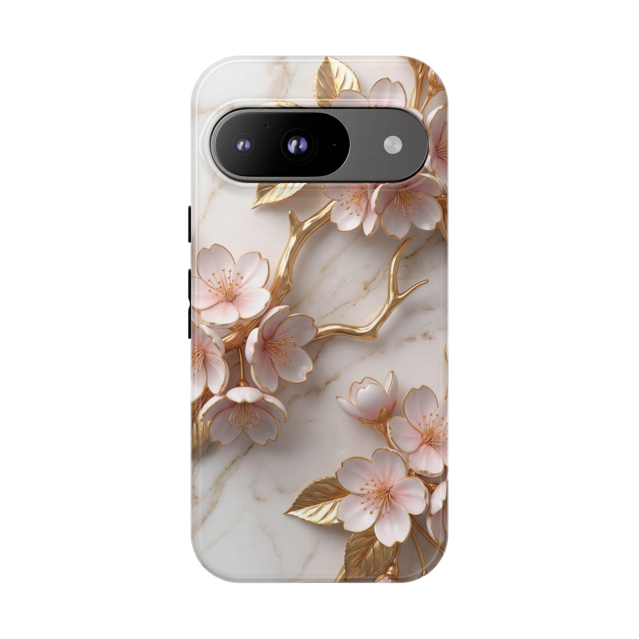 Floral Marble Google Pixel Case — Sakura Gold Cherry Blossom Tough Case