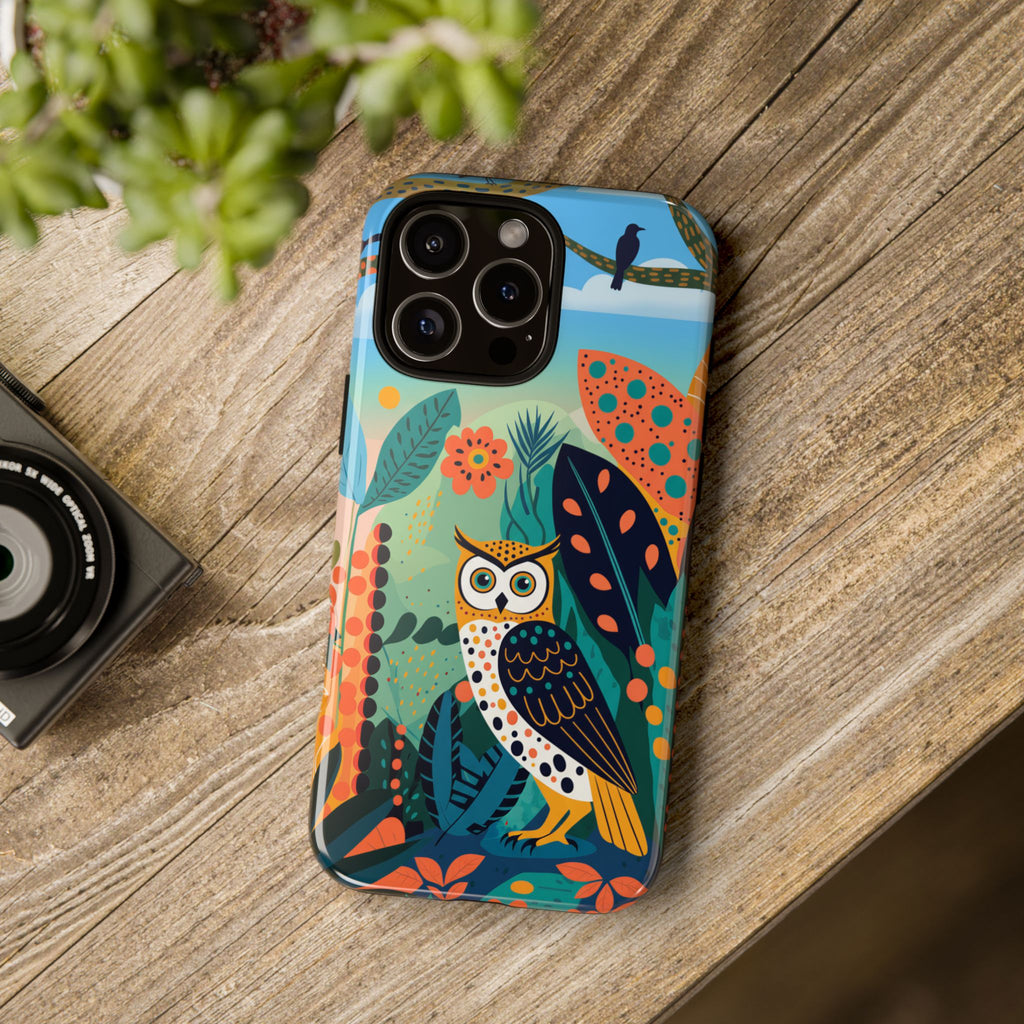 Custodia iPhone Gufo Colorato con Motivo Botanico Forestale