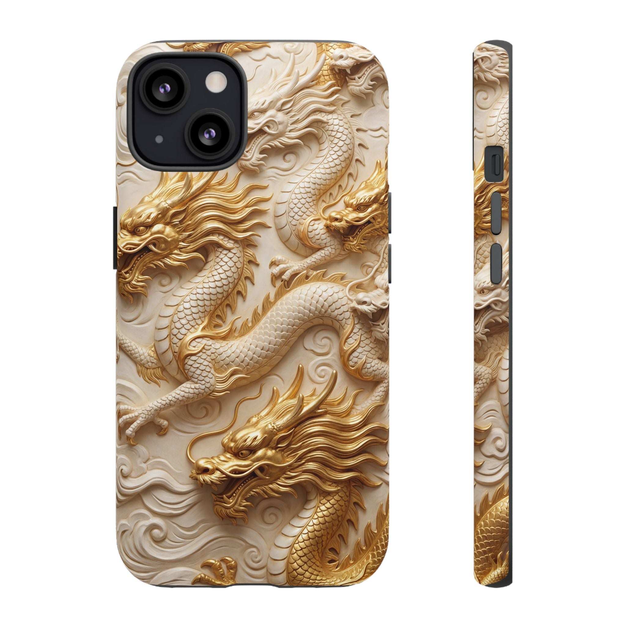 Dragon Relief iPhone Case — Gold Carved Dragon Protective Cover