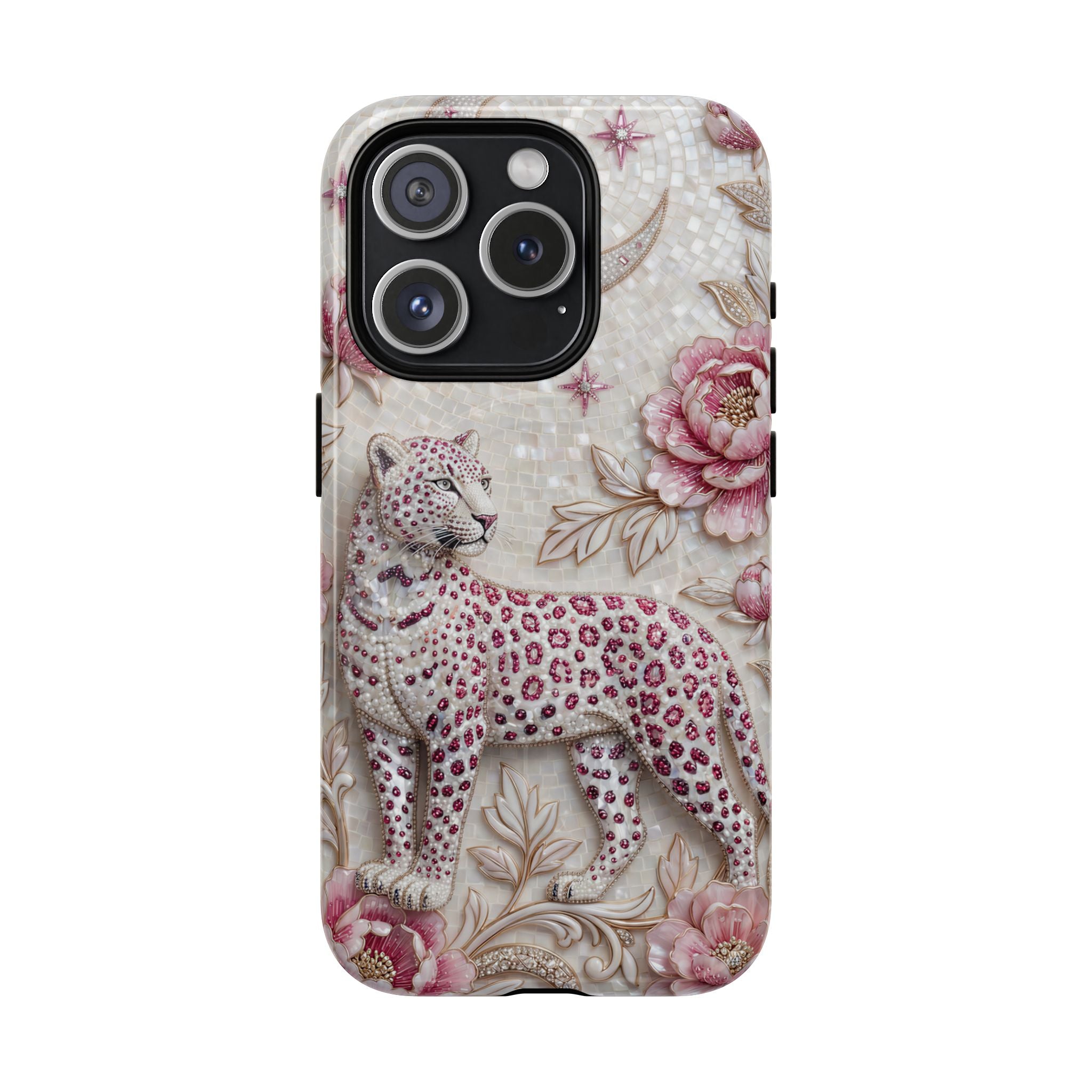 Floral Leopard Moon MagSafe iPhone Case | Pink Vintage Botanical Protective Cover