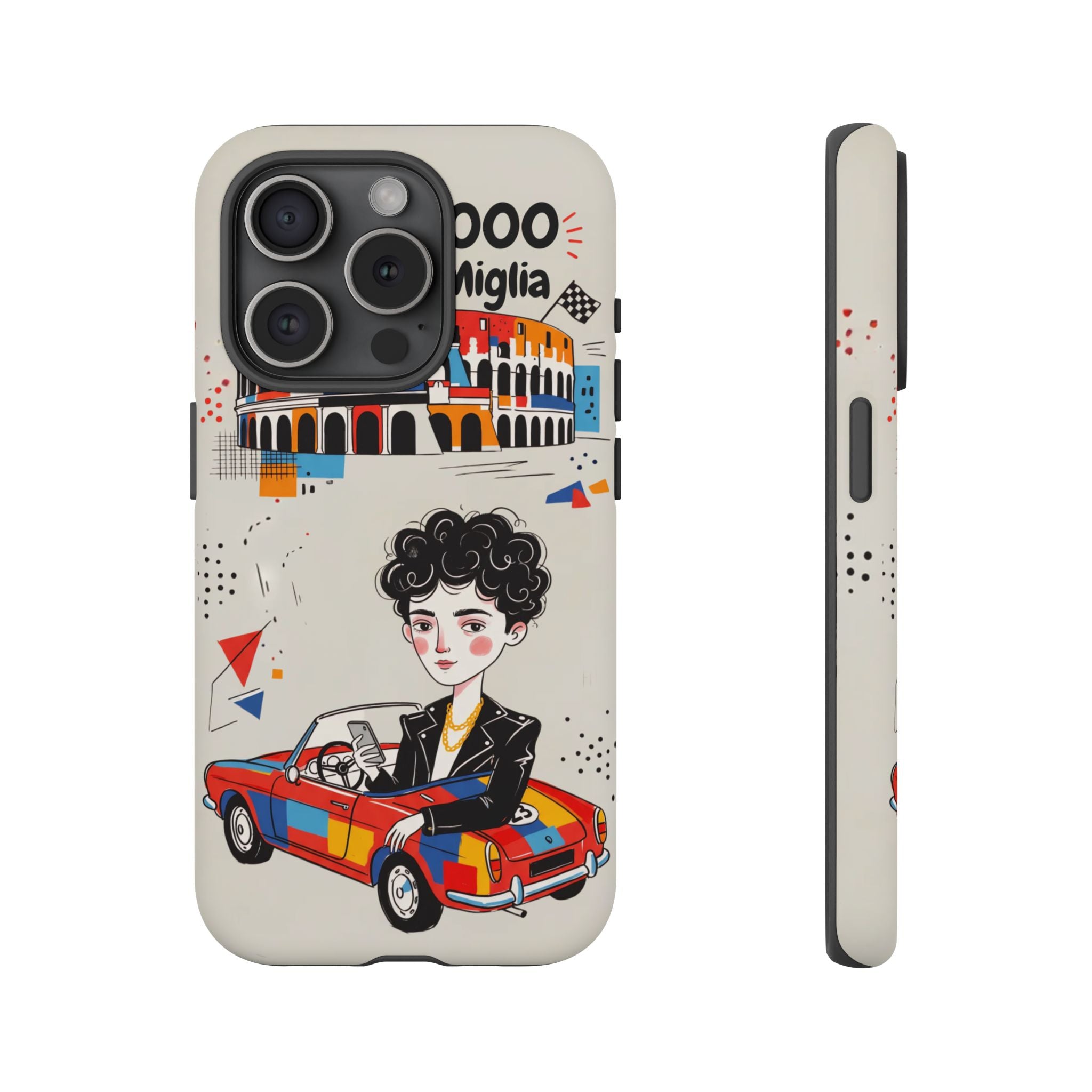 Retro Mille Miglia Car Illustration with Driver iPhone Case