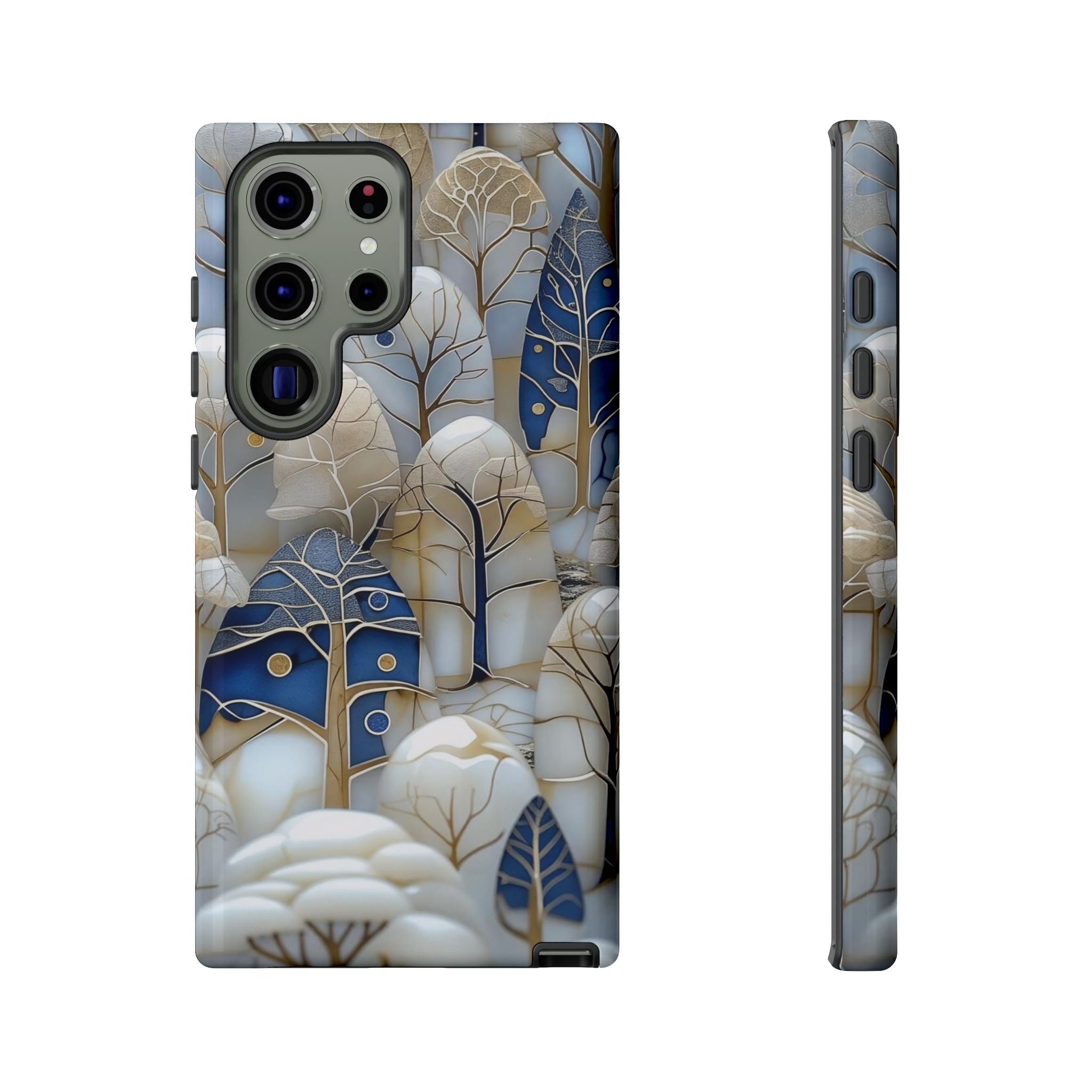 Blue Gold Winter Forest Samsung Galaxy Case — Elegant Tree Pattern Tough Case