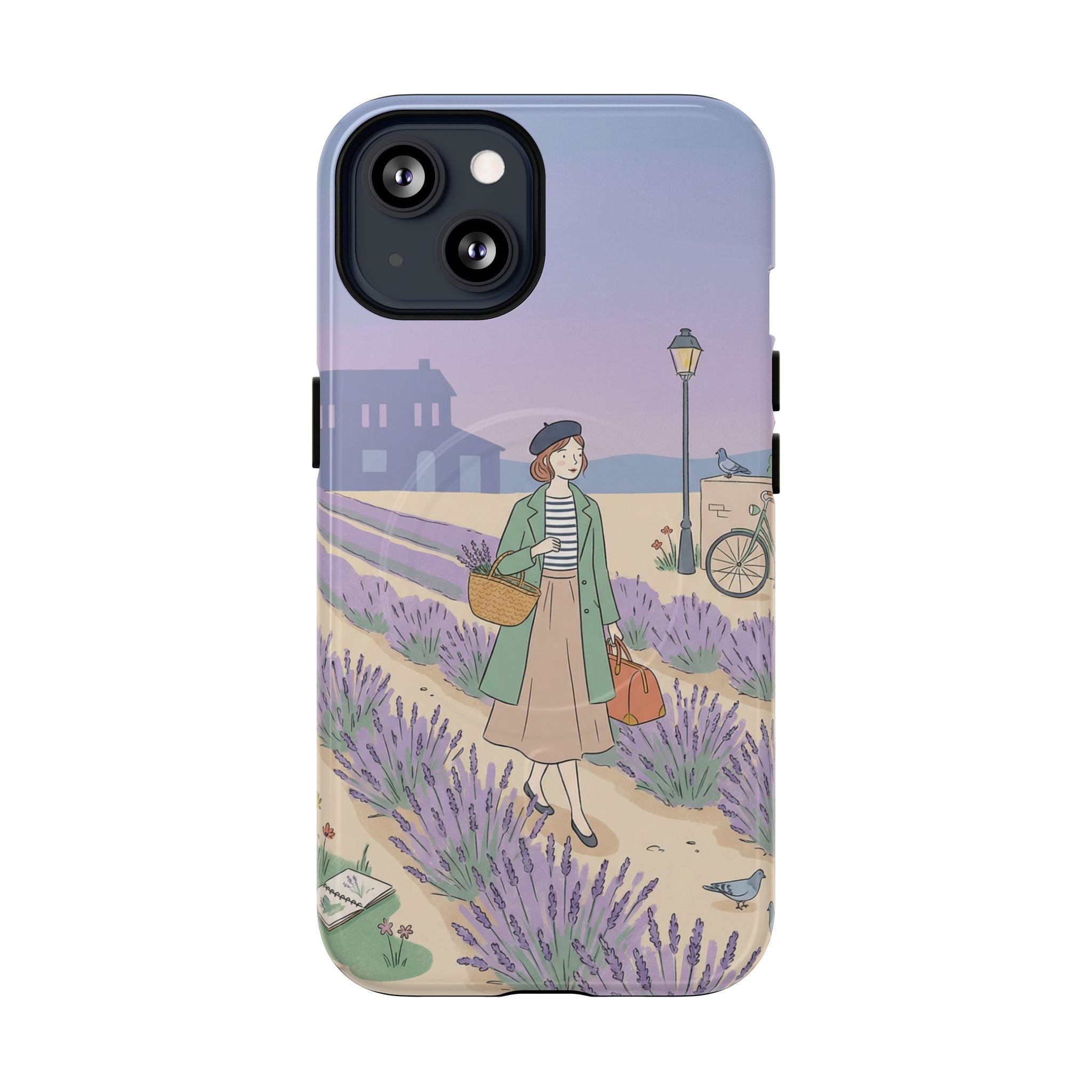 Lavender Field MagSafe iPhone Case | Vintage Travel Illustration Protective Case
