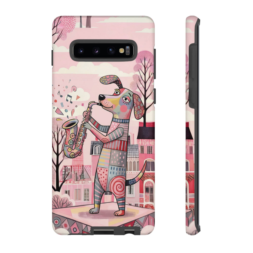 Saxophone Dog Samsung Galaxy Phone Case | Cute Pink Musical Art Protective Case