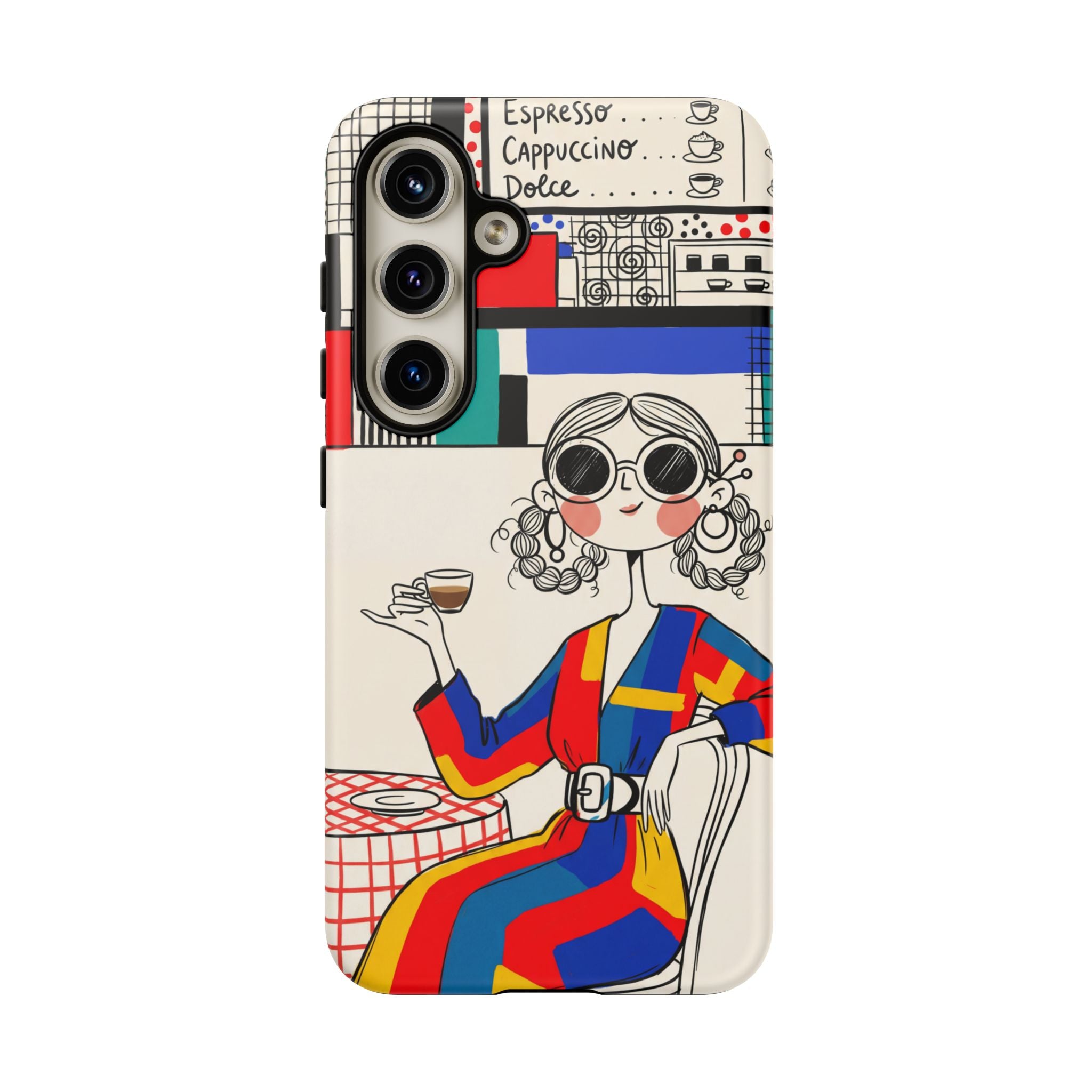 Retro Cafe Samsung Galaxy Phone Case | Colourful Chic Woman Illustration