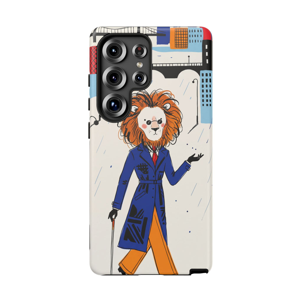 Lion Gentleman Samsung Galaxy Phone Case | Dapper Lion in City Rain