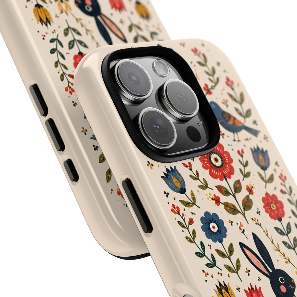Floral Folk Art Bunny Tough iPhone Case