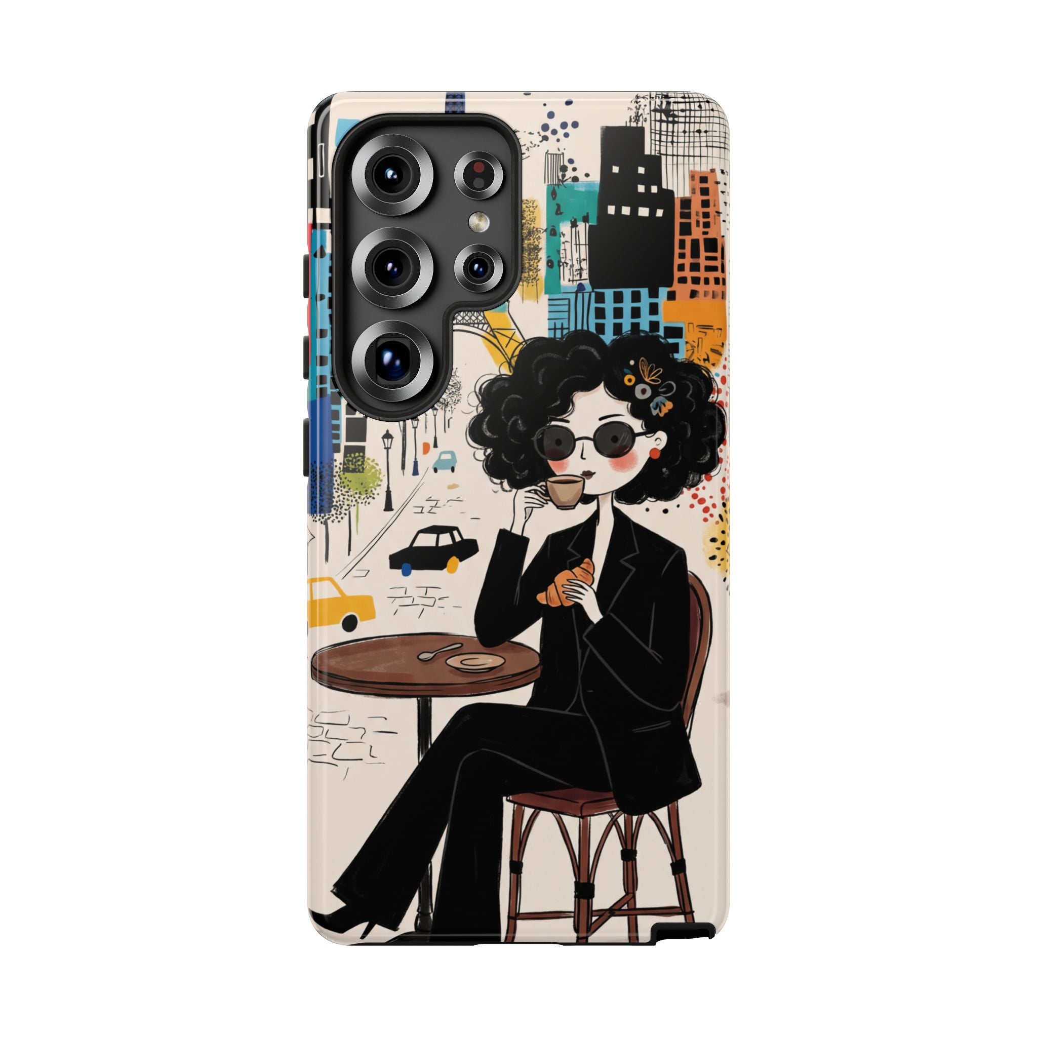Paris Cafe Chic Samsung Galaxy Phone Case | Stylish Woman Illustration iPhone Cover