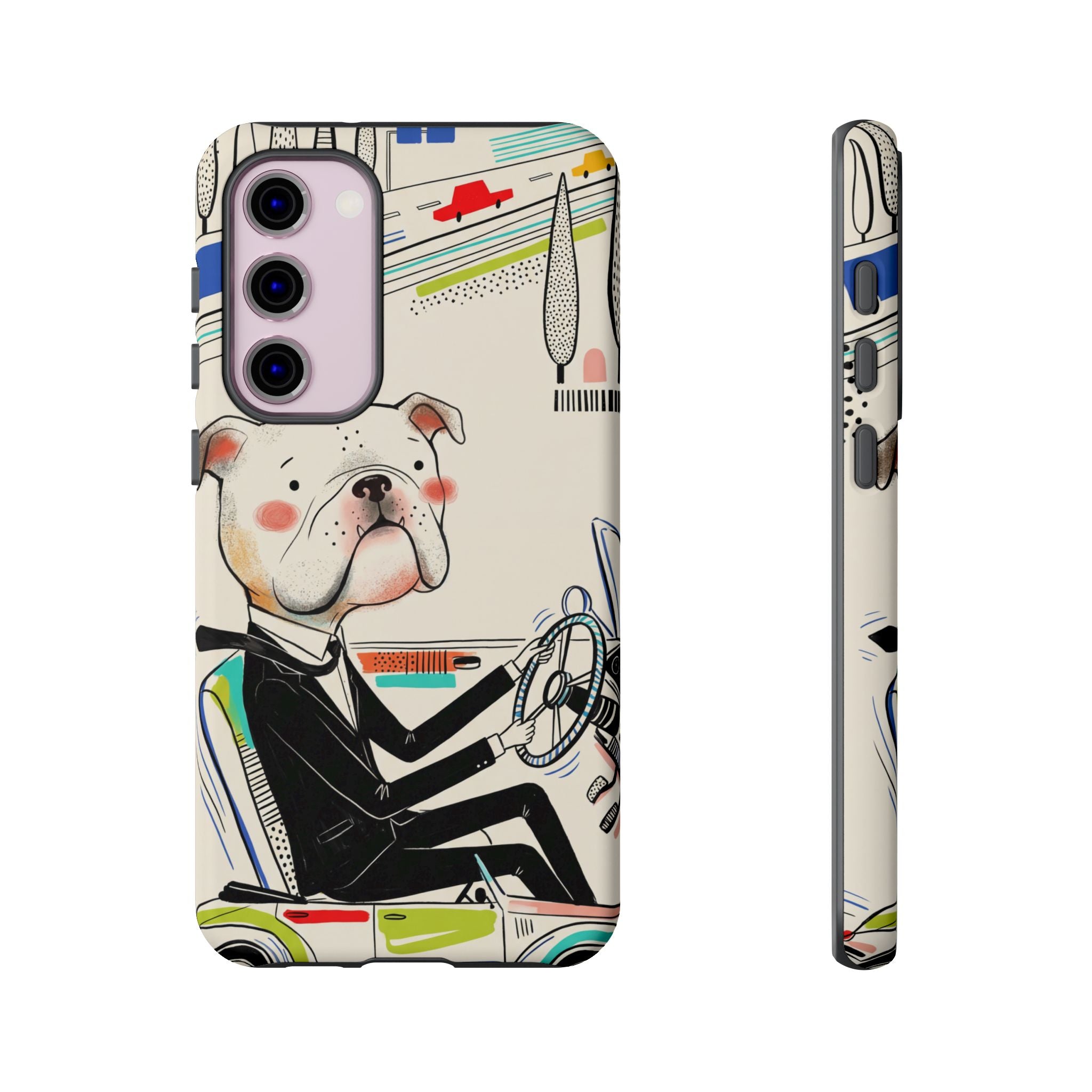 Bulldog Driver Samsung Galaxy Phone Case | Cute Retro Dog Illustration
