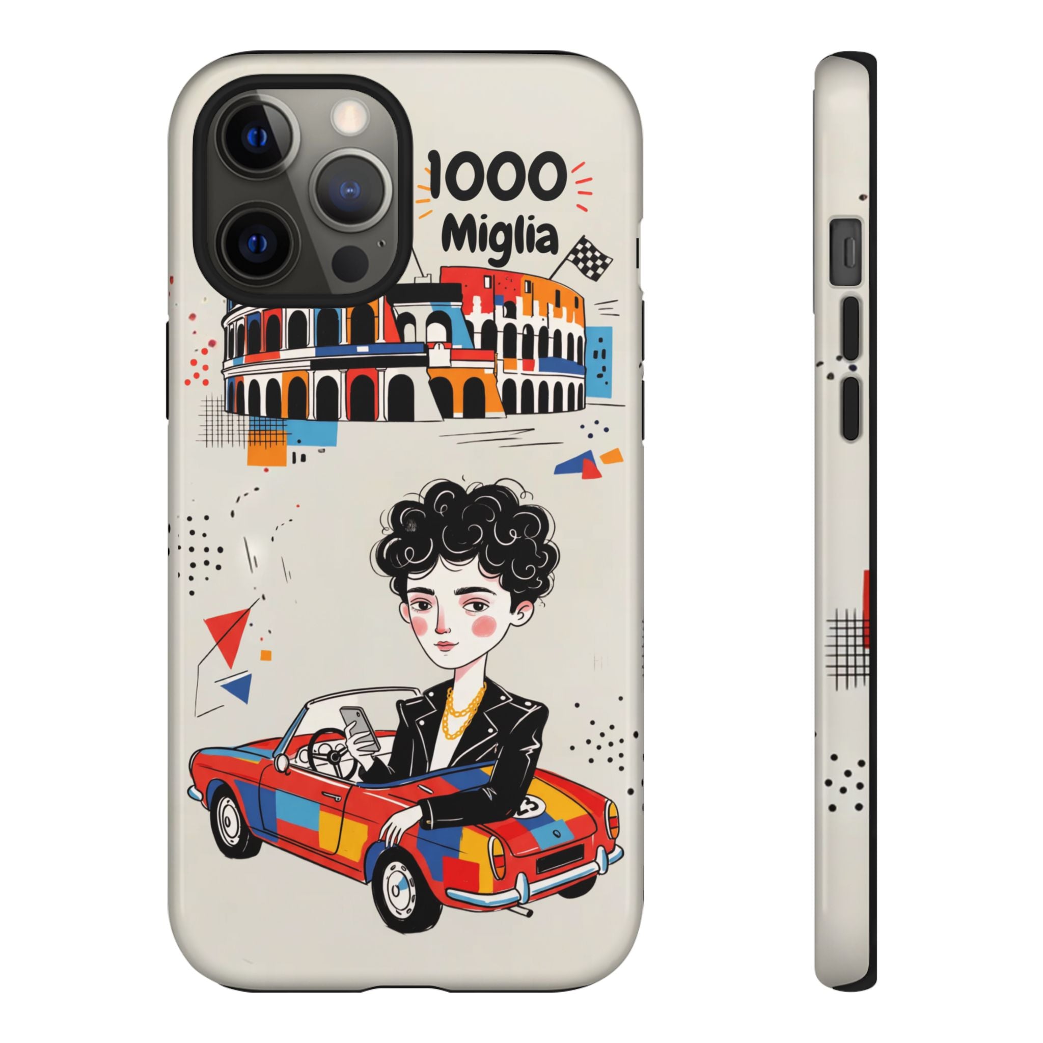Retro Mille Miglia Car Illustration with Driver iPhone Case