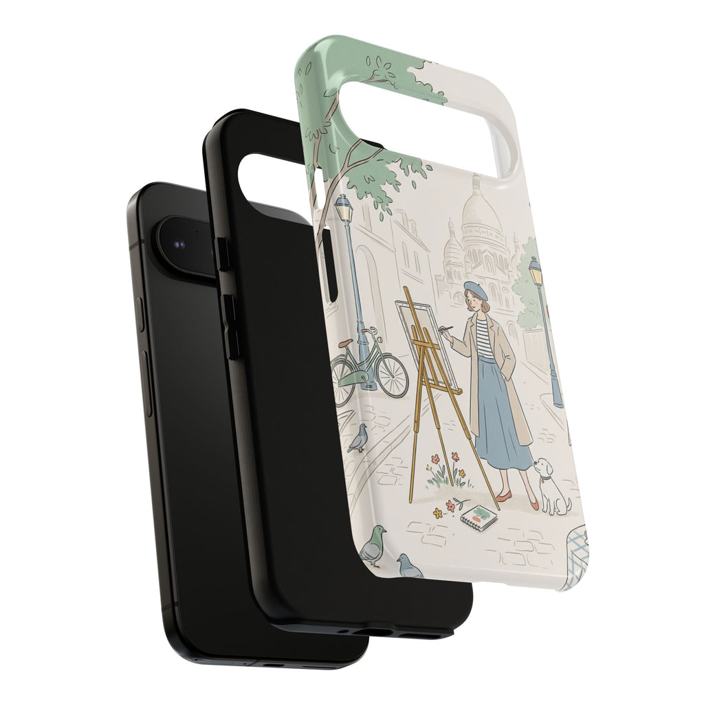 Artist in Paris Google Pixel Phone Case | Vintage Painter Street Scene Protective Cover