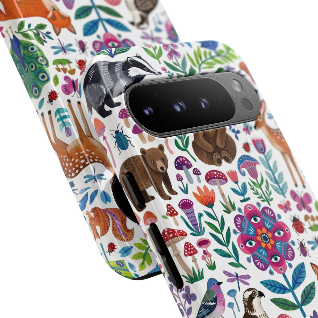 Wild Garden Google Pixel Phone Case | Cute Forest Animals Floral Pattern Tough Case
