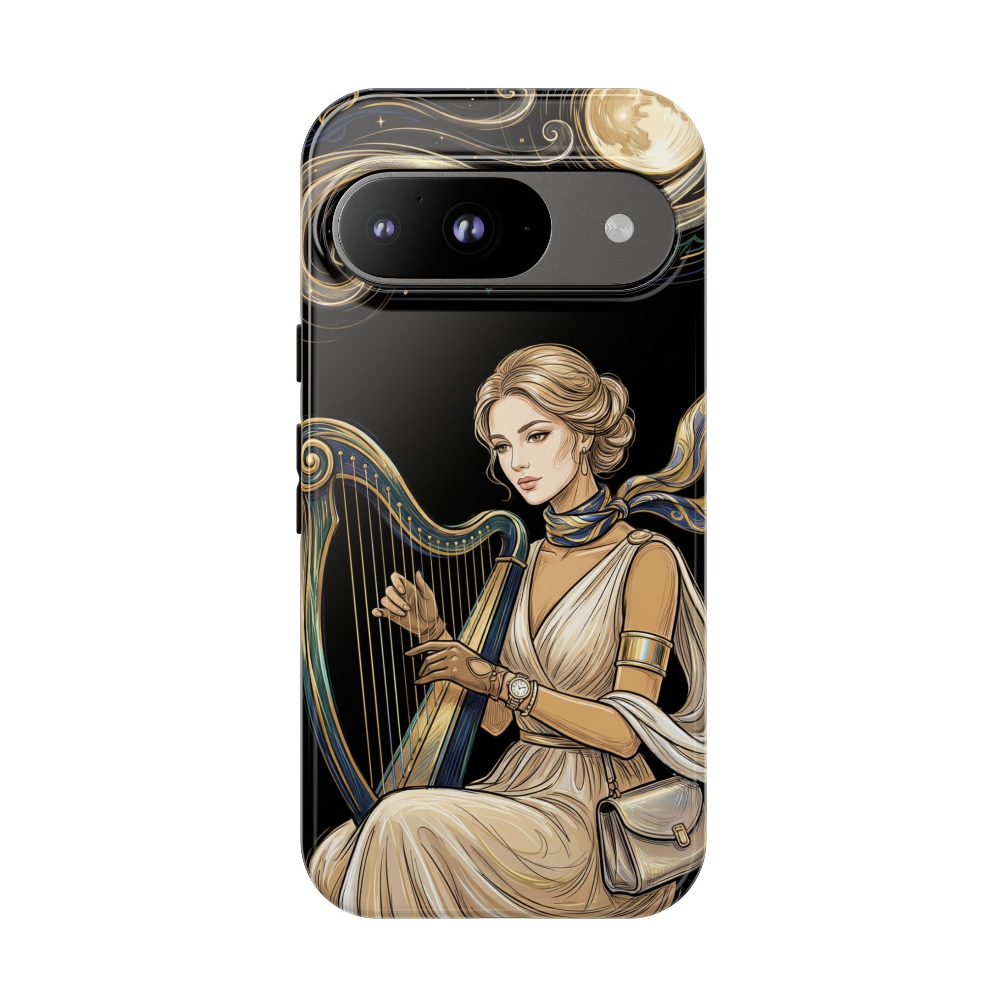Moonlit Harp Google Pixel Phone Case | Vintage Goddess Musician Art