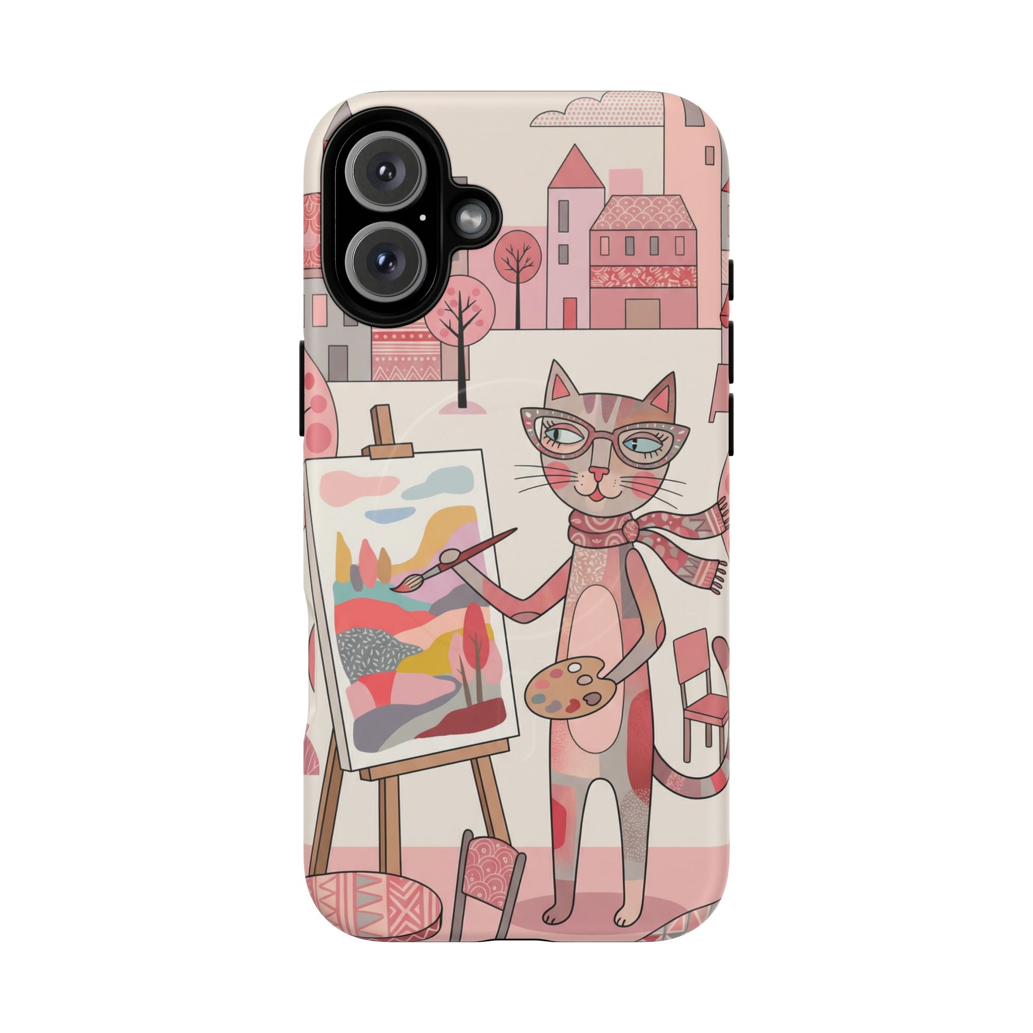 Artistic Cat MagSafe iPhone Case | Painter Kitty Illustration Tough Case