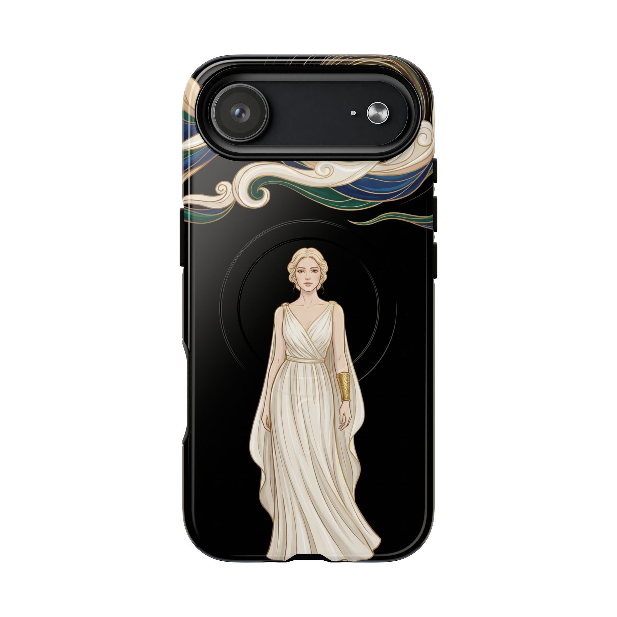 Art Nouveau Goddess MagSafe iPhone Case | Elegant Woman Illustration on Black