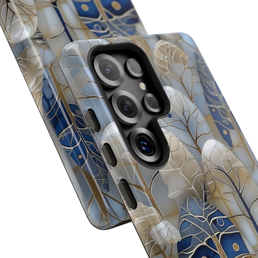 Blue Gold Winter Forest Samsung Galaxy Case — Elegant Tree Pattern Tough Case