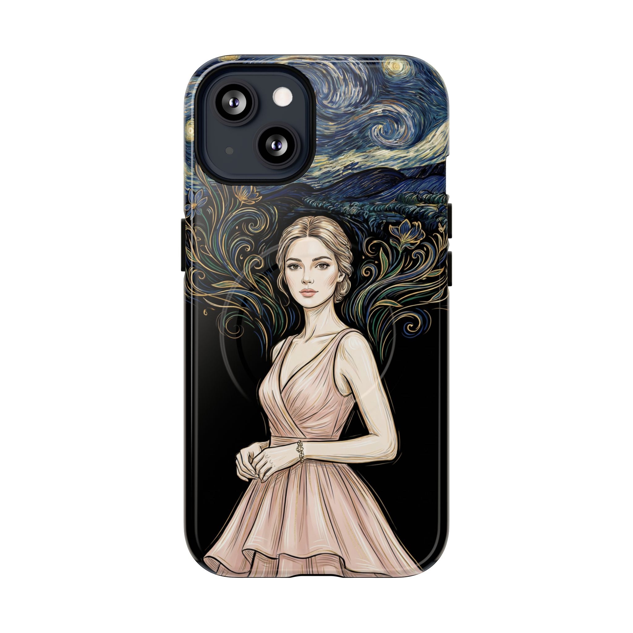 Art Nouveau Starry Night MagSafe iPhone Case | Elegant Woman Illustration Tough Case