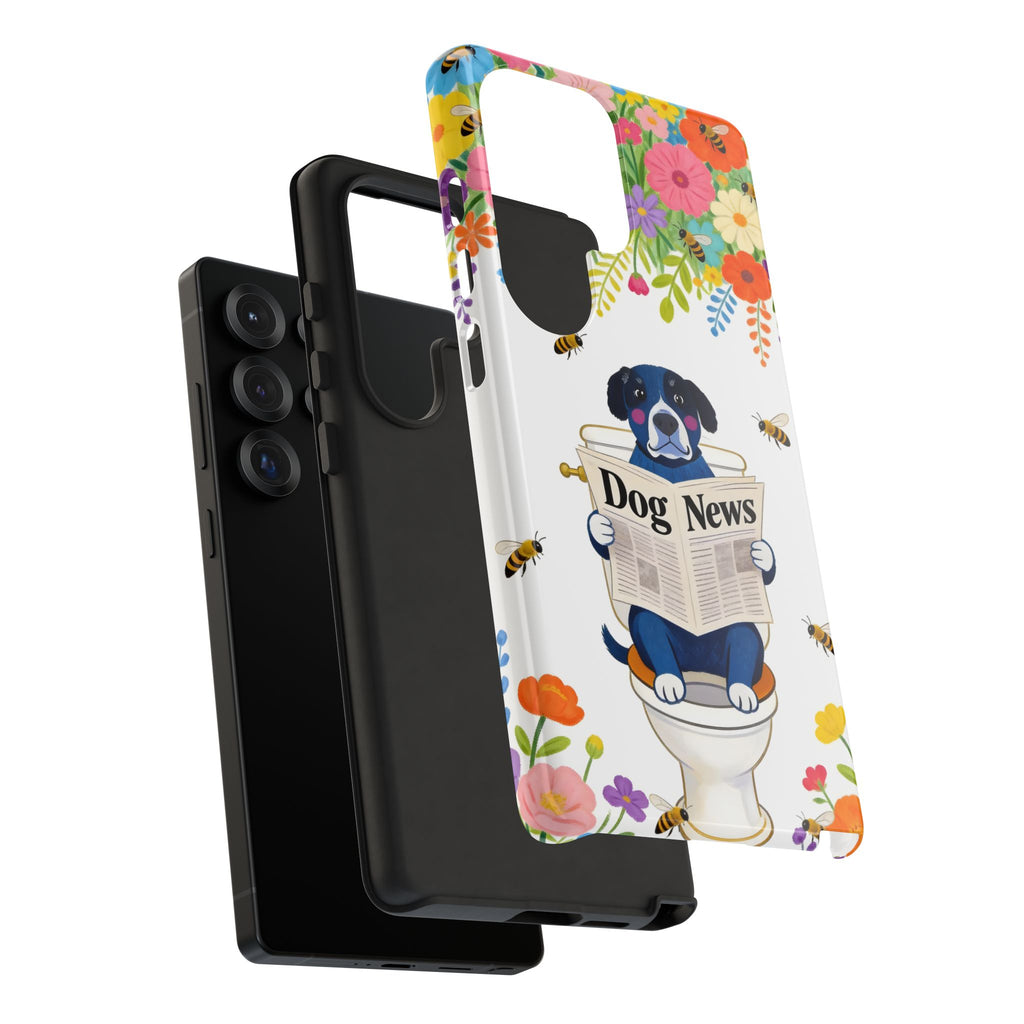 Dog News Floral Samsung Galaxy Phone Case | Cute Dog on Toilet Pattern, Spring Floral