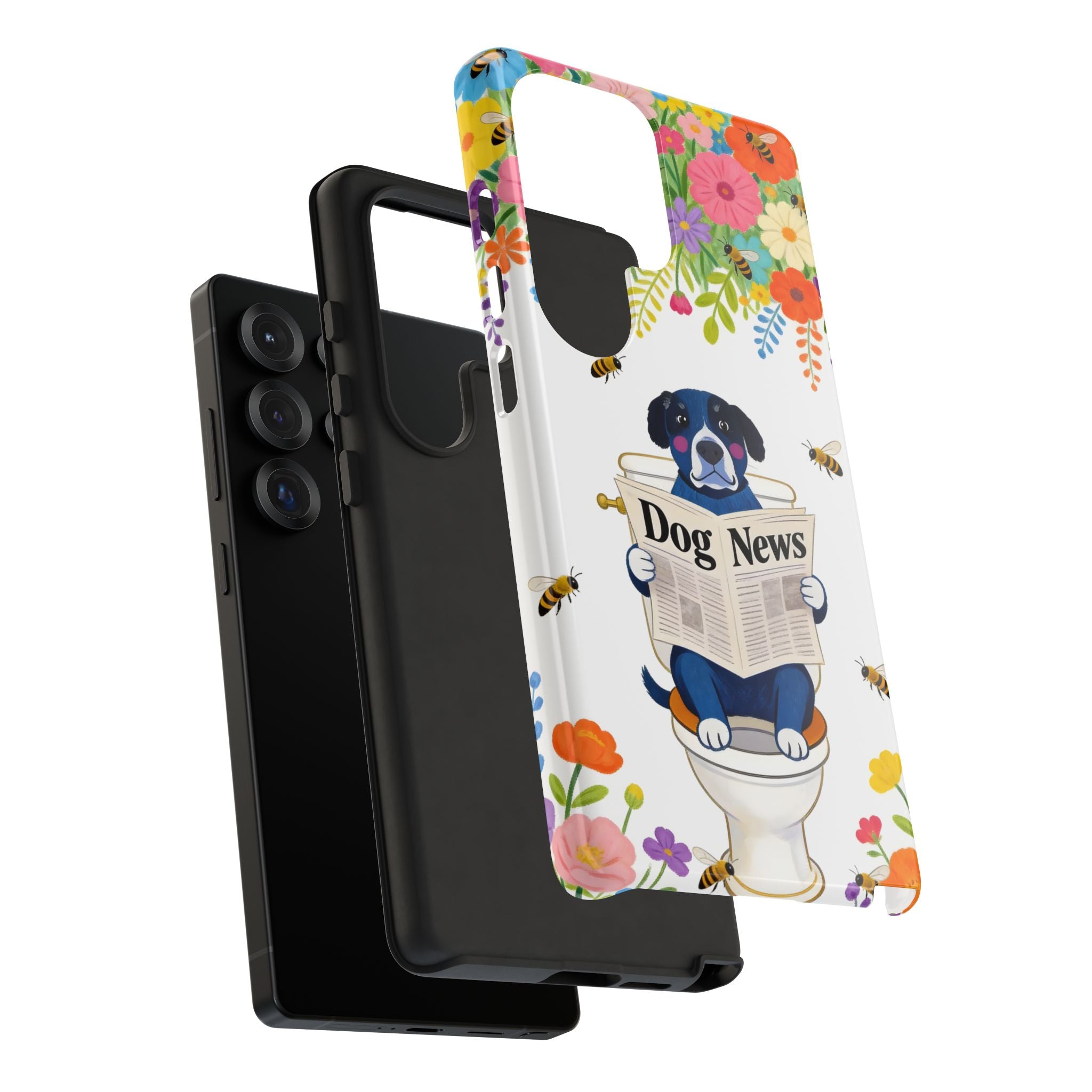 Dog News Floral Samsung Galaxy Phone Case | Cute Dog on Toilet Pattern, Spring Floral