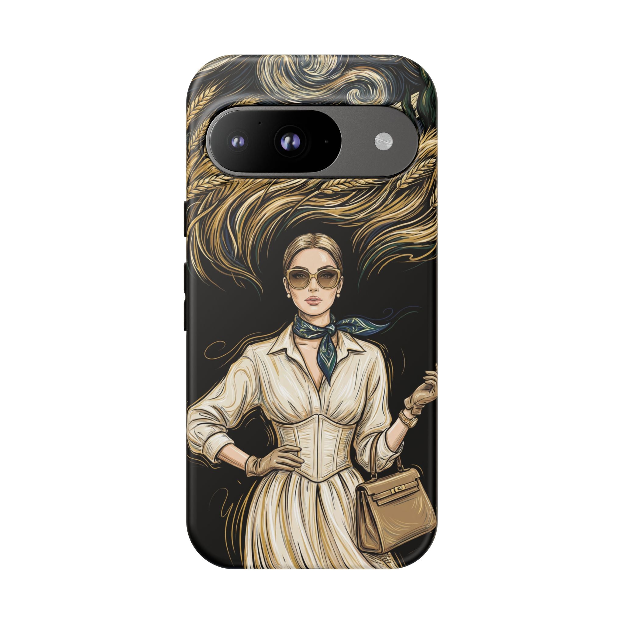 Vintage Elegance Google Pixel Phone Case | Retro Woman with Flowing Golden Hair