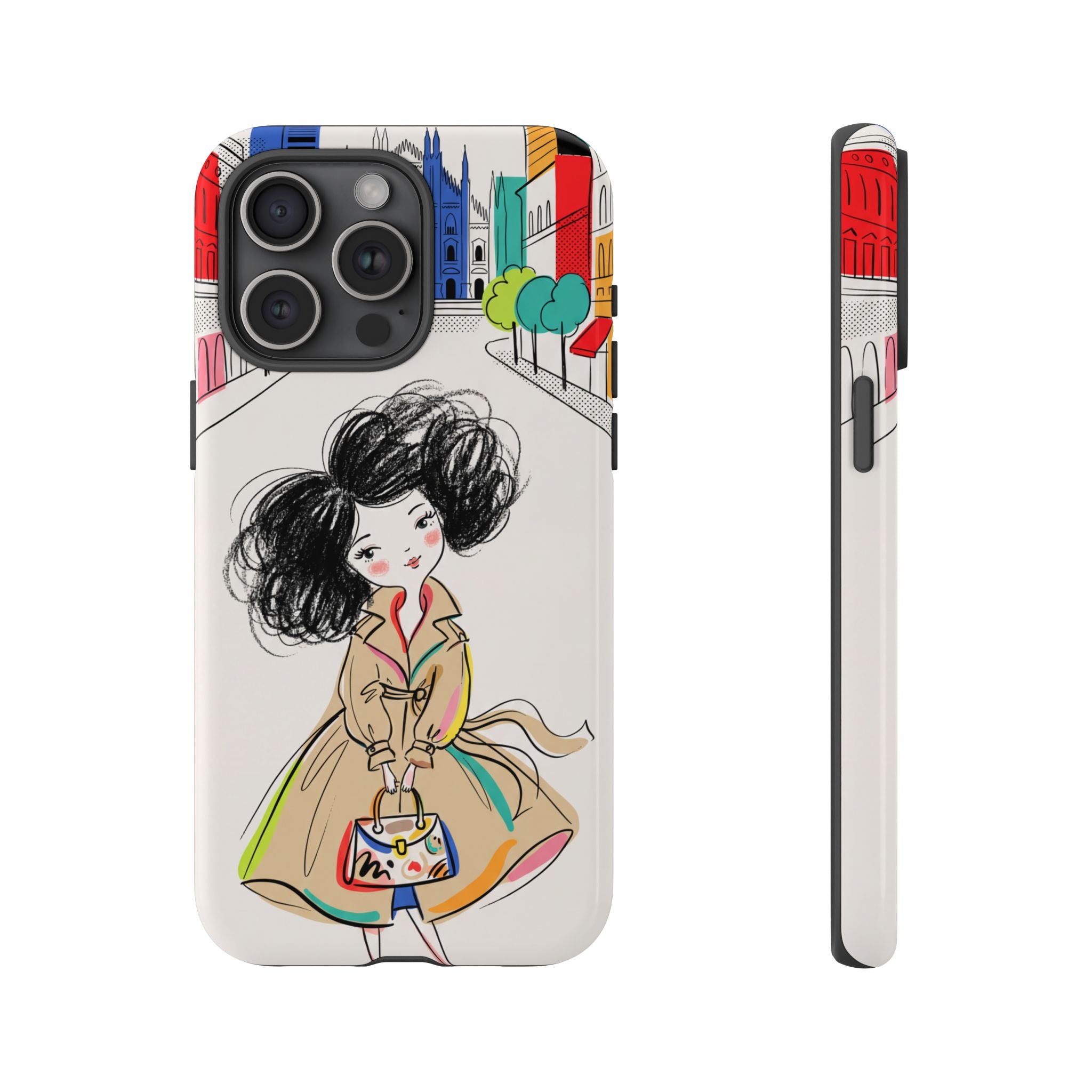 Illustrated Trench Coat Fashion Chic City Girl iPhone Case