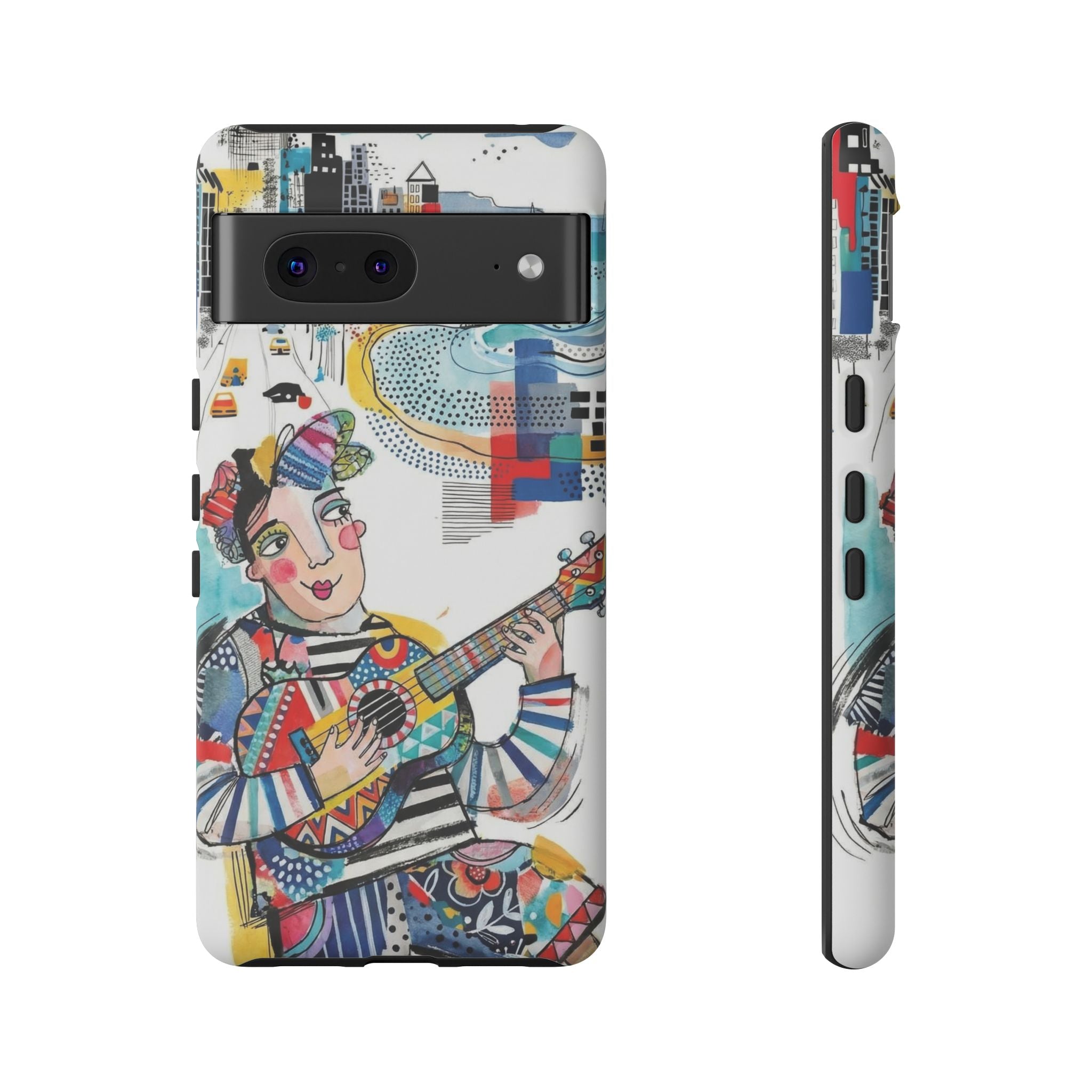 Artistic Musician Google Pixel Phone Case | Colorful Guitar Cityscape Tough Case