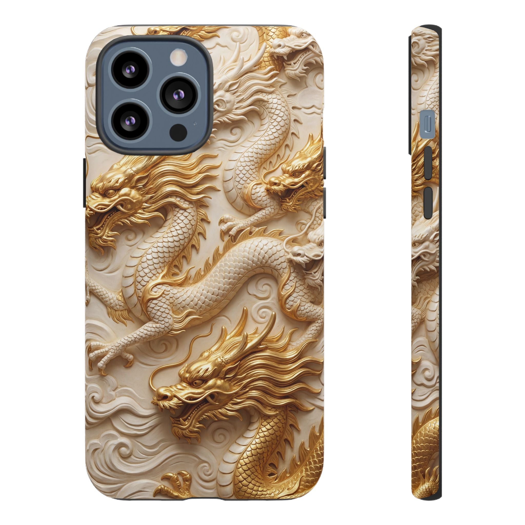 Dragon Relief iPhone Case — Gold Carved Dragon Protective Cover