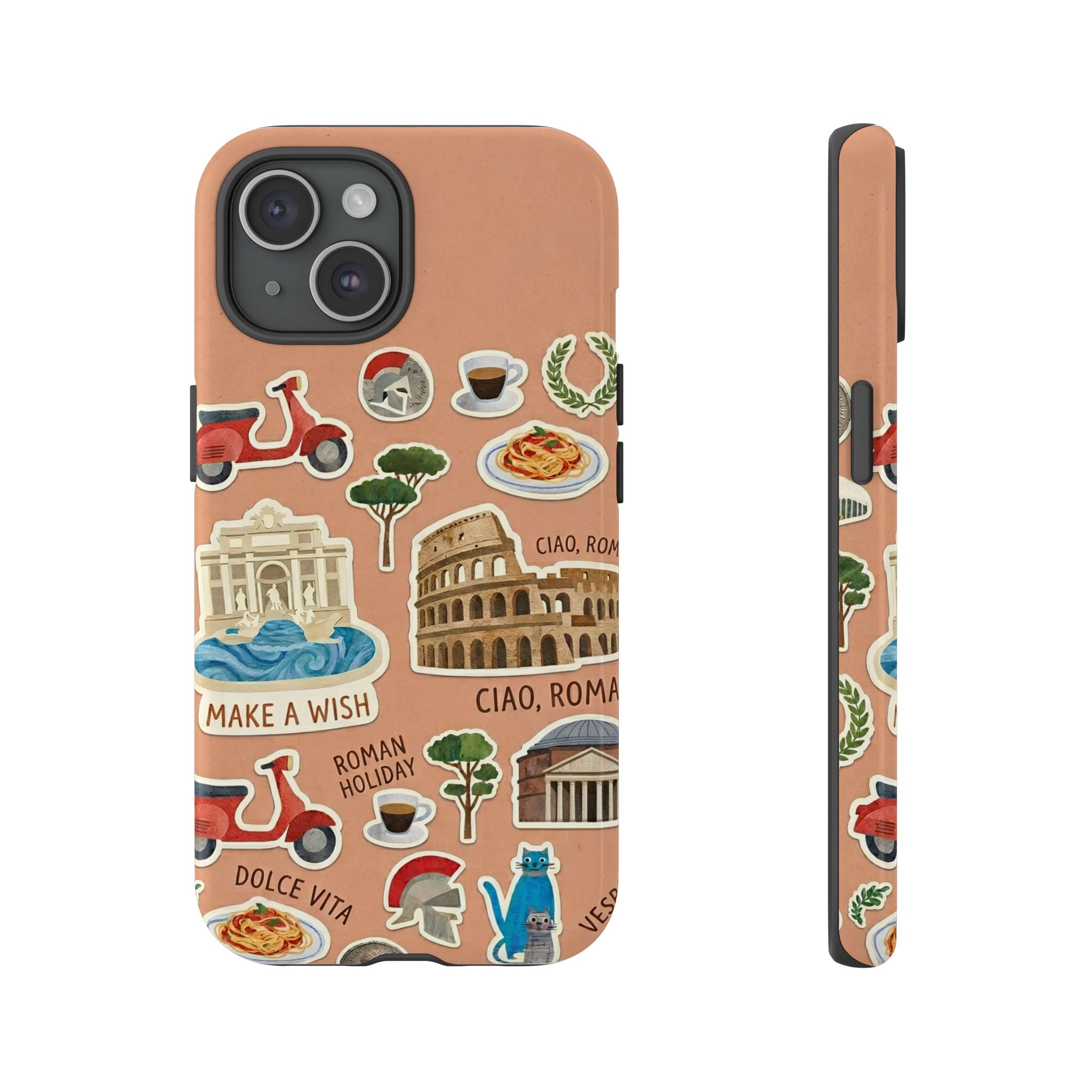 Rome Italy Travel Tough iPhone Case | Terracotta Scrapbook Sticker Cover