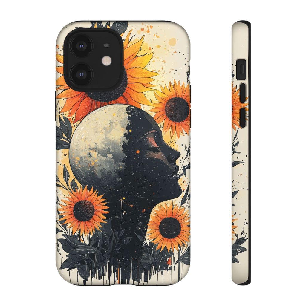 Sunflower Moon Art iPhone Case | Floral Celestial