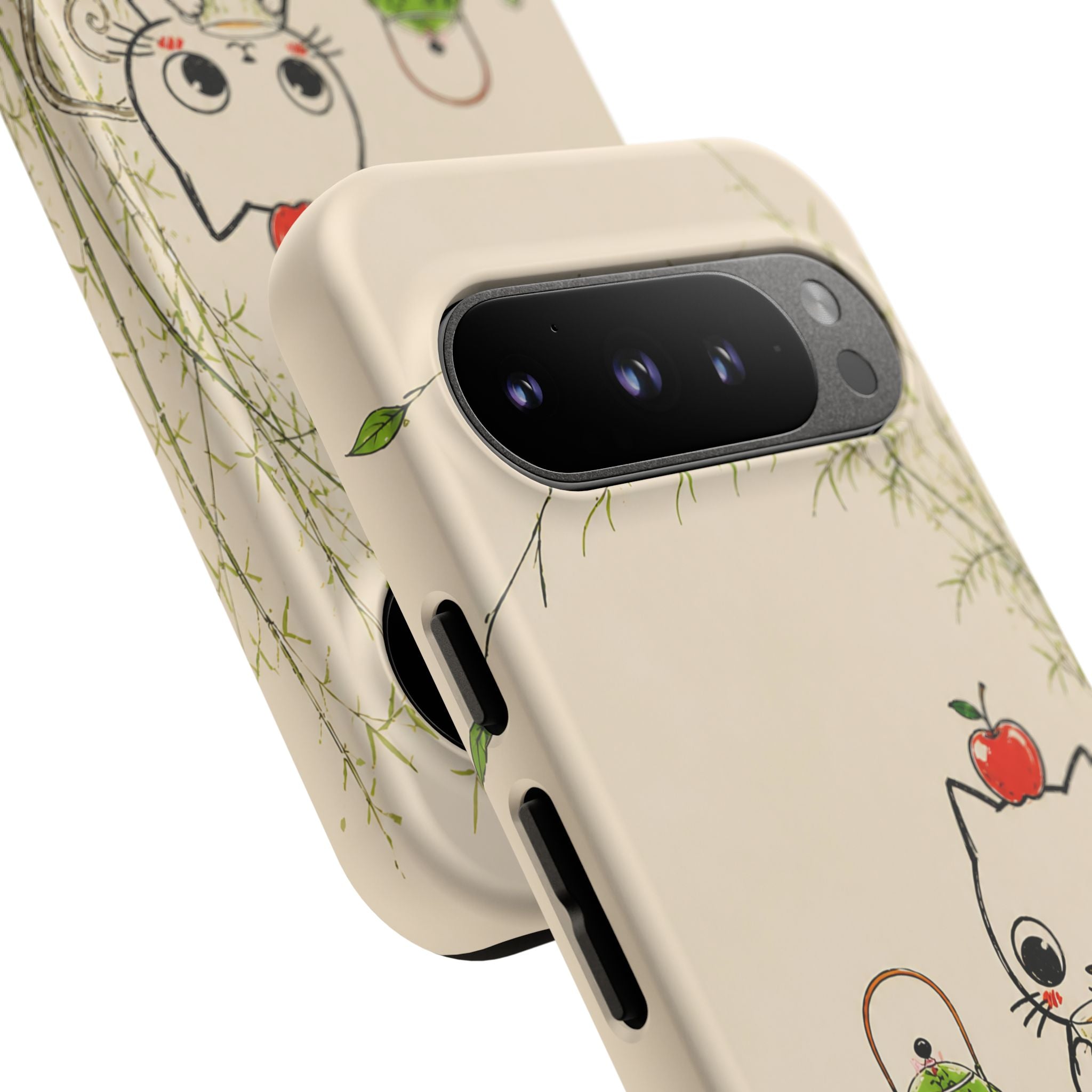 Cute Cat Tea Time Google Pixel Phone Case | Kawaii Kitten with Apple Design