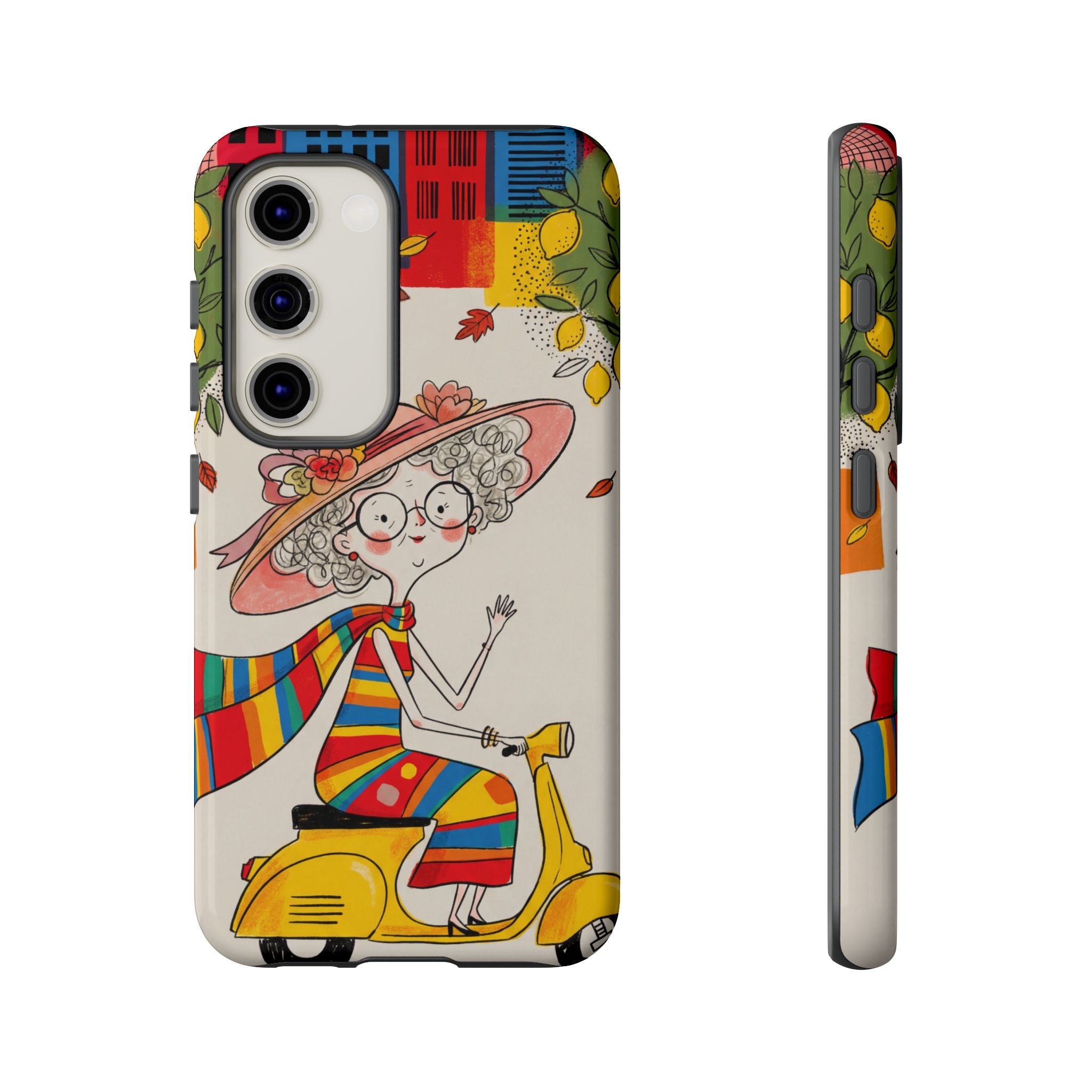 Vintage Scooter Granny Samsung Galaxy Phone Case | Colourful Retro Elderly Lady Design