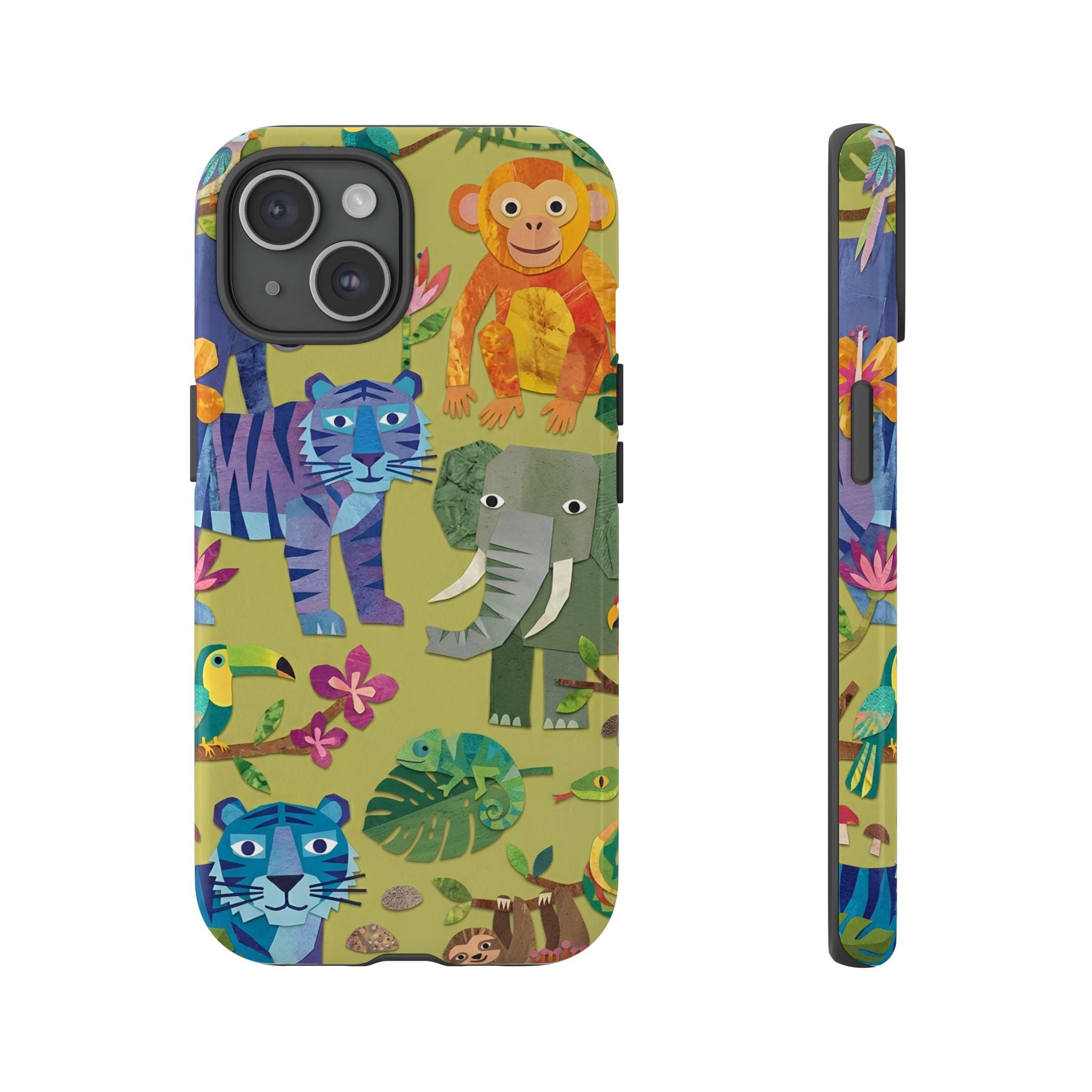 Jungle Animals Tough iPhone Case | Colorful Tiger, Elephant & Monkey Protective Cover